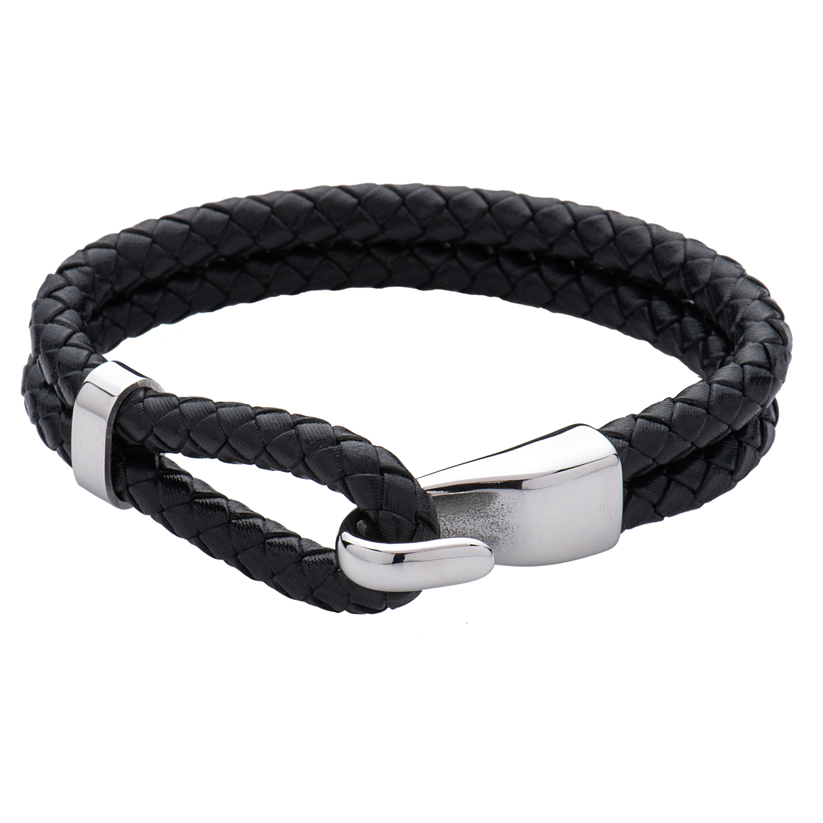 LUCKMAN Pulsera Hombre Original , Brazalete de Cuero Piel Vegana y Acero Inoxidable Color Plata - Modelo Quentin