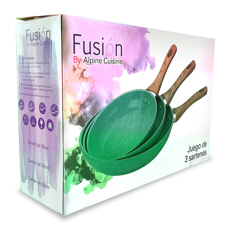 Set 3 Sartenes Fusion Menta c mango madera