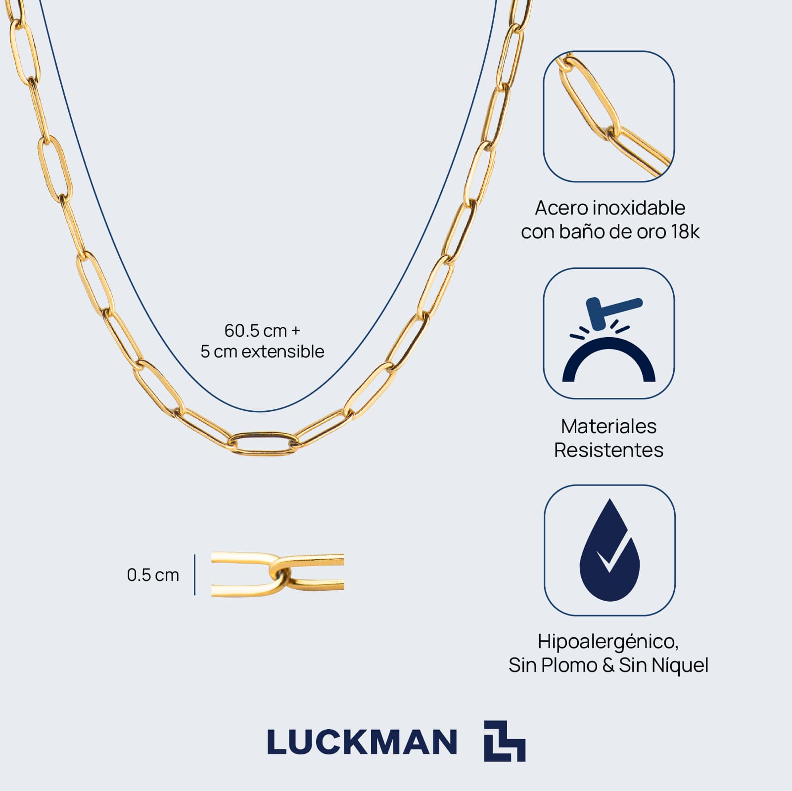 LUCKMAN Cadenas para Hombre , Collar de Acero Inoxidable con Baño de Oro 18k - Modelo Roman