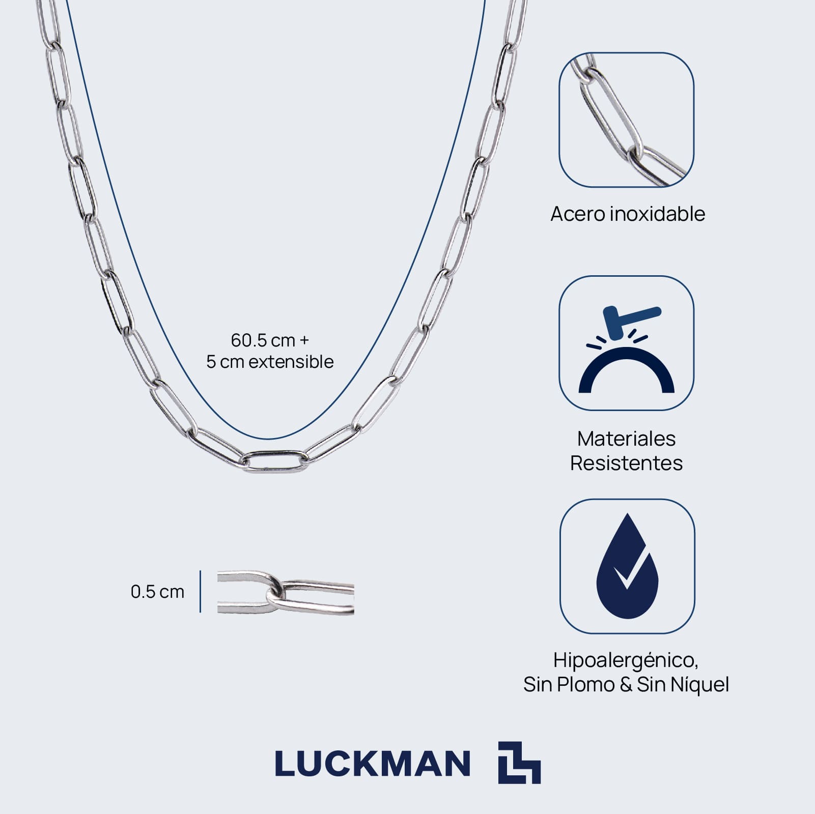 LUCKMAN Cadenas para Hombre , Collar de Acero Inoxidable Color Plata - Modelo Roman