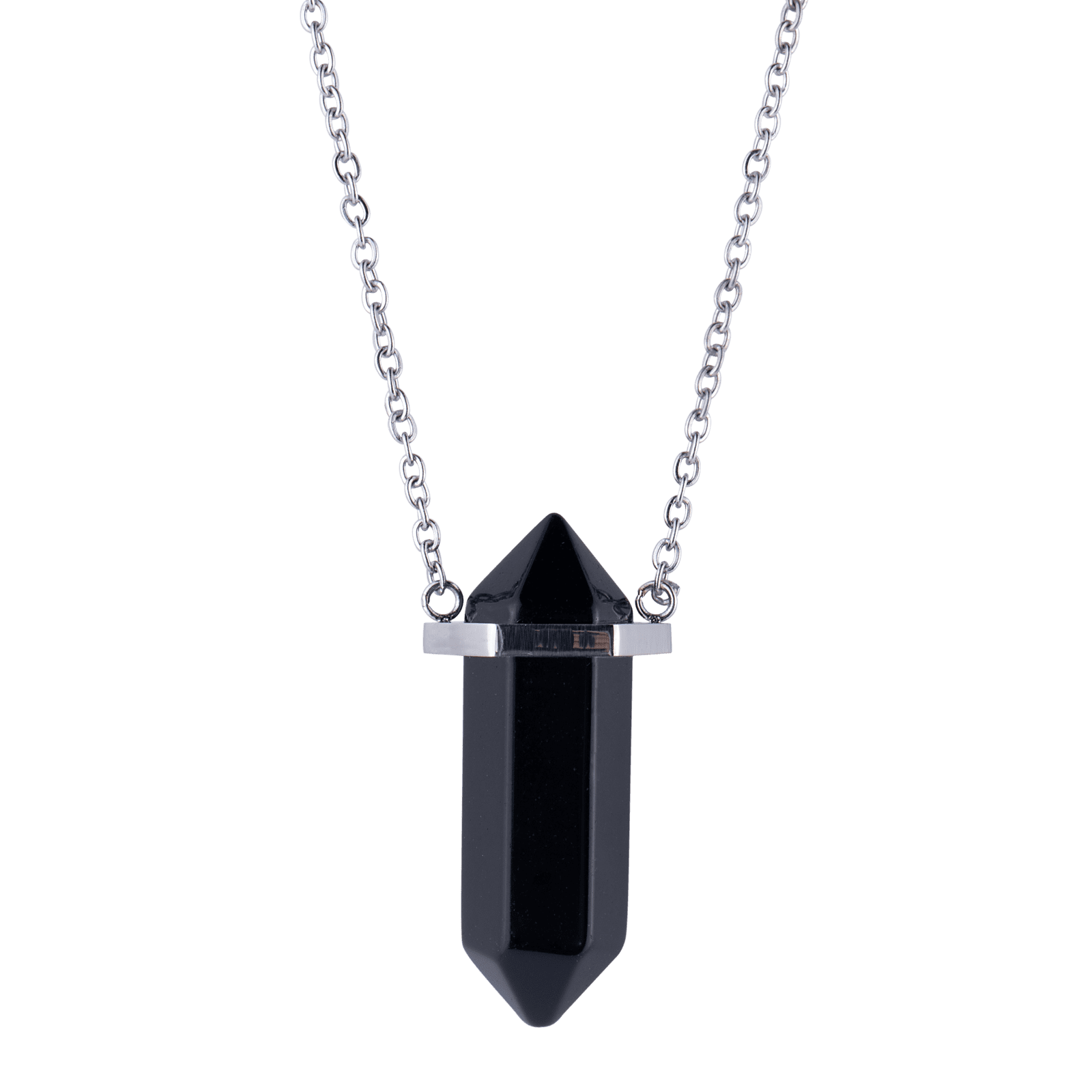 LUCKMAN Collar para Hombre con Piedra Natural , Dije de Obsidiana Negra y Cadena de Acero Inoxidable Plata - Modelo Vince