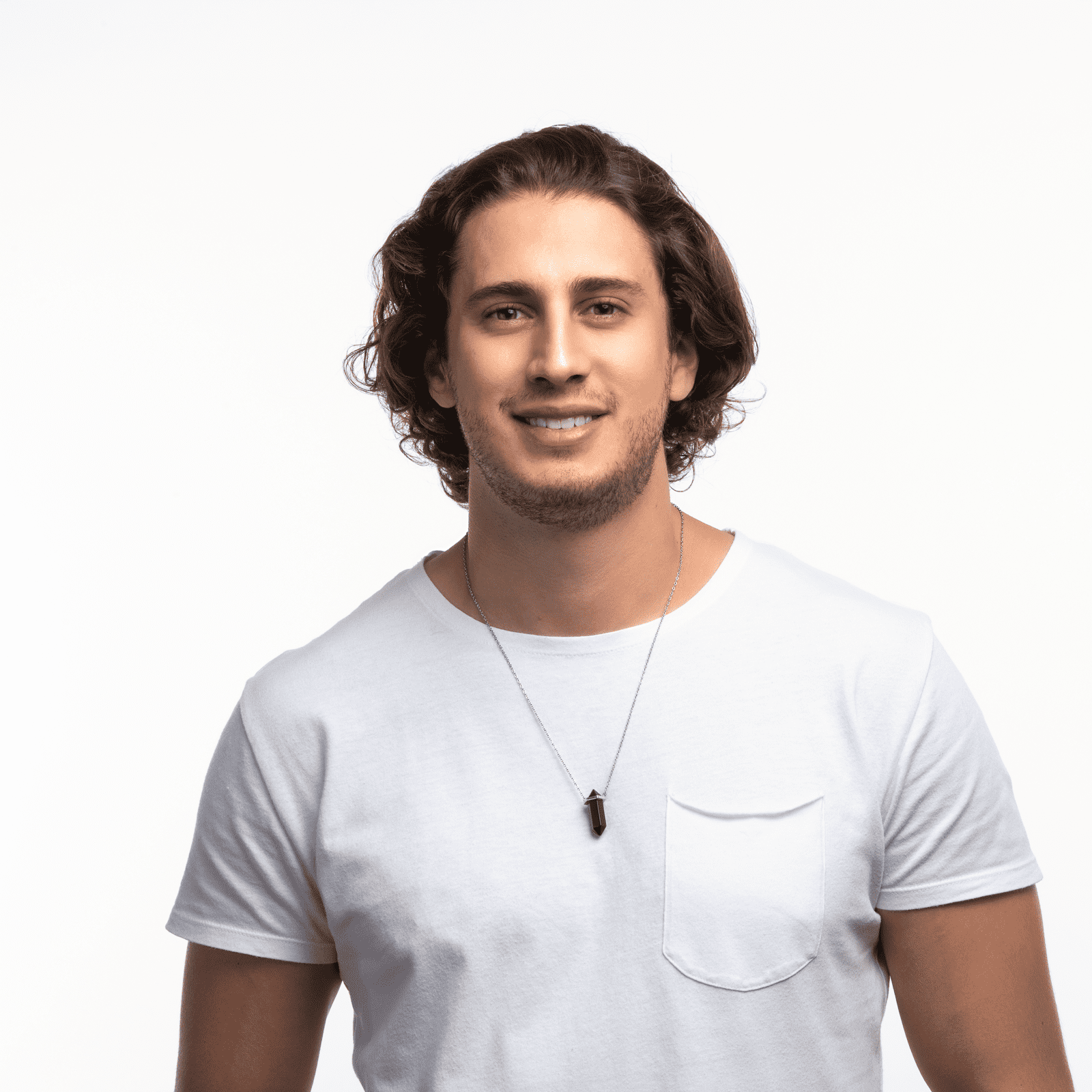 LUCKMAN Collar para Hombre con Piedra Natural , Dije de Obsidiana Negra y Cadena de Acero Inoxidable Plata - Modelo Vince