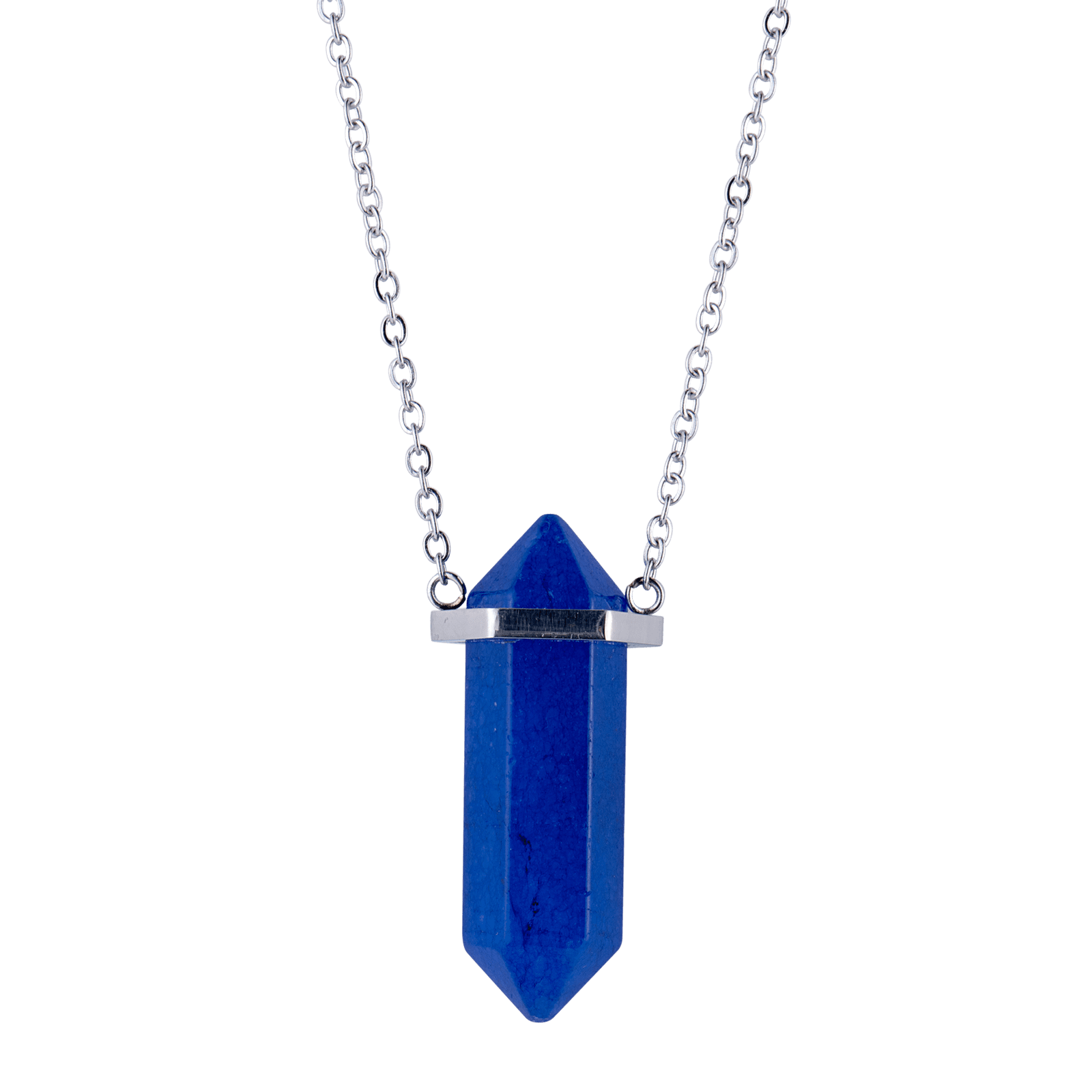 LUCKMAN Collar para Hombre con Piedra Natural , Dije de Obsidiana Azul y Cadena de Acero Inoxidable Plata - Modelo Vince