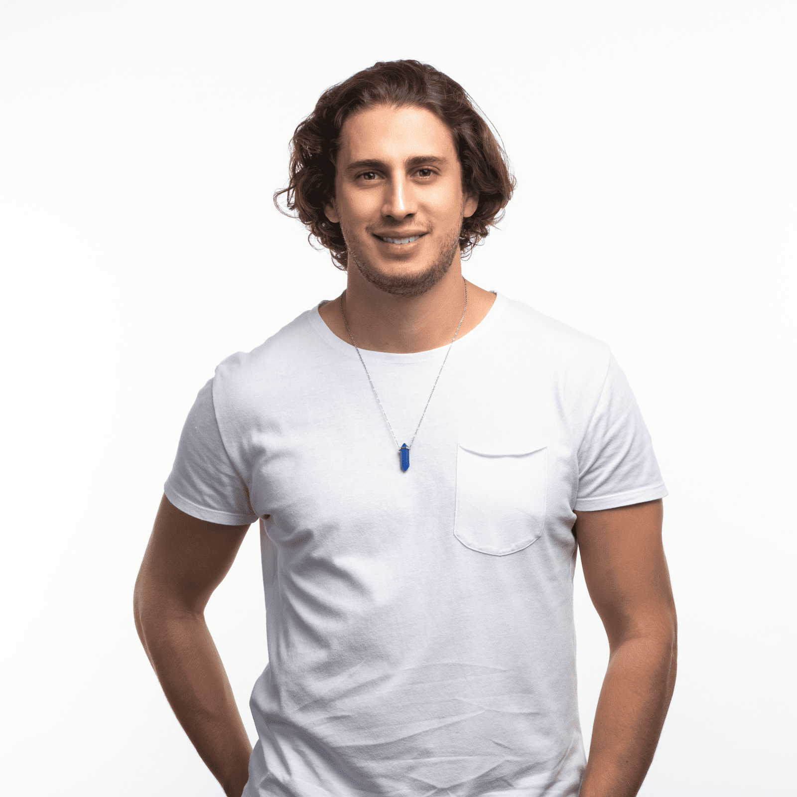 LUCKMAN Collar para Hombre con Piedra Natural , Dije de Obsidiana Azul y Cadena de Acero Inoxidable Plata - Modelo Vince