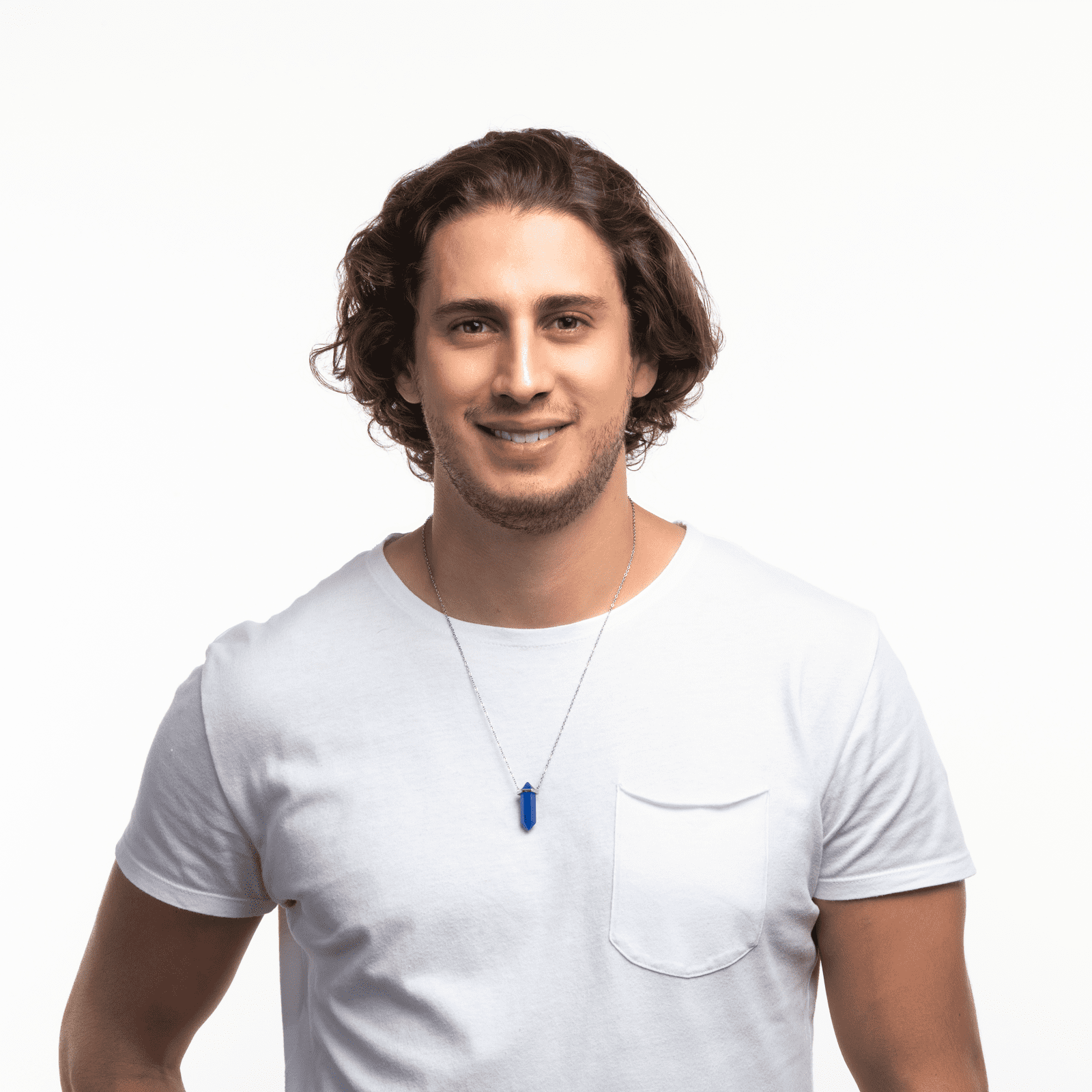 LUCKMAN Collar para Hombre con Piedra Natural , Dije de Obsidiana Azul y Cadena de Acero Inoxidable Plata - Modelo Vince