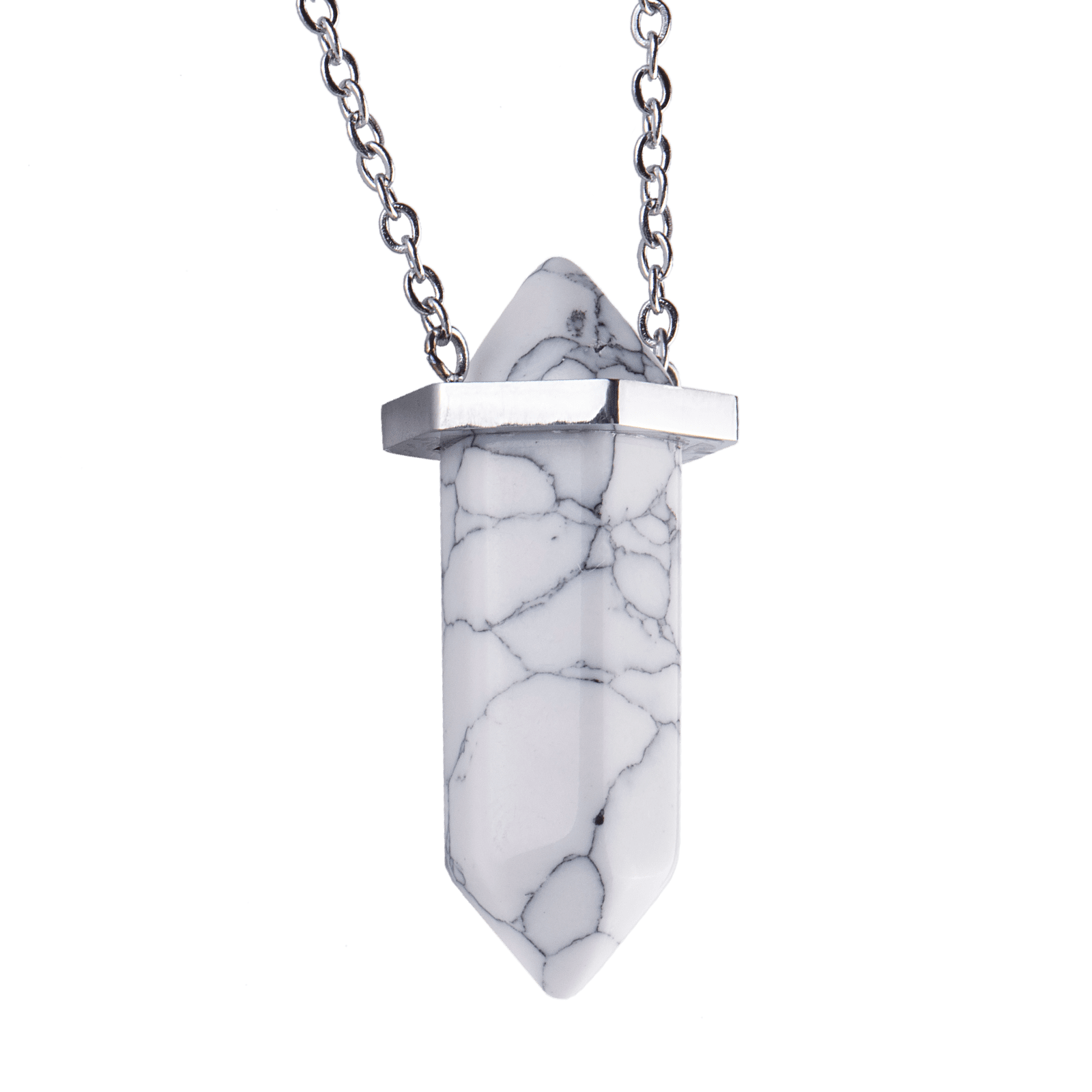 LUCKMAN Collar para Hombre con Piedra Natural , Dije de Mármol Blanco y Cadena de Acero Inoxidable Plata - Modelo Vince