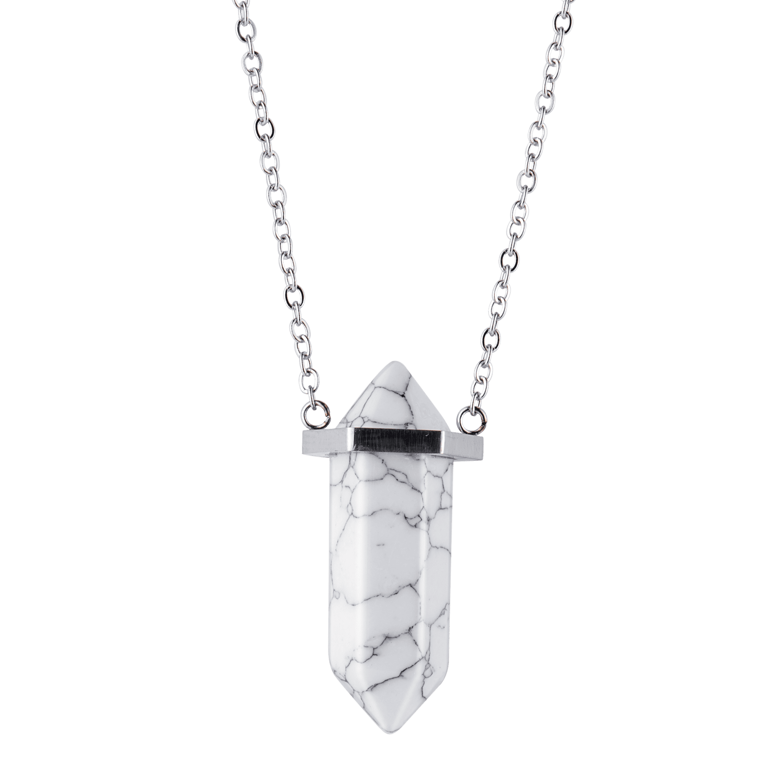 LUCKMAN Collar para Hombre con Piedra Natural , Dije de Mármol Blanco y Cadena de Acero Inoxidable Plata - Modelo Vince