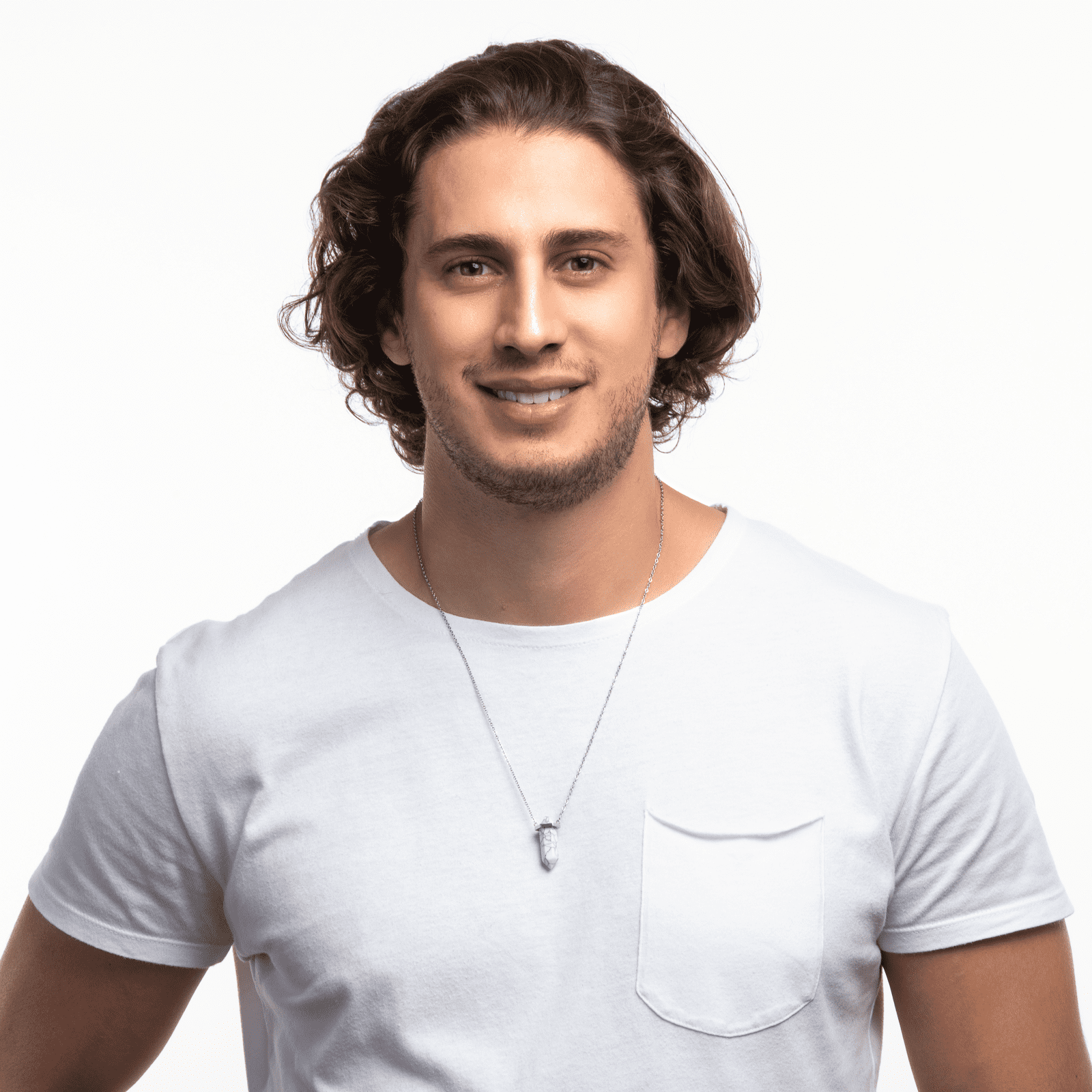 LUCKMAN Collar para Hombre con Piedra Natural , Dije de Mármol Blanco y Cadena de Acero Inoxidable Plata - Modelo Vince