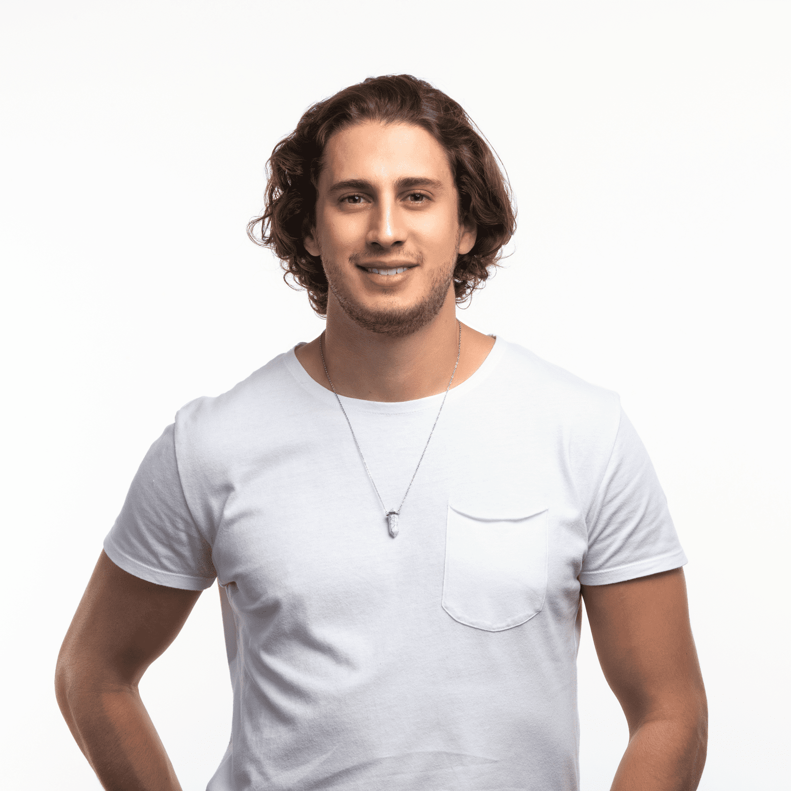 LUCKMAN Collar para Hombre con Piedra Natural , Dije de Mármol Blanco y Cadena de Acero Inoxidable Plata - Modelo Vince