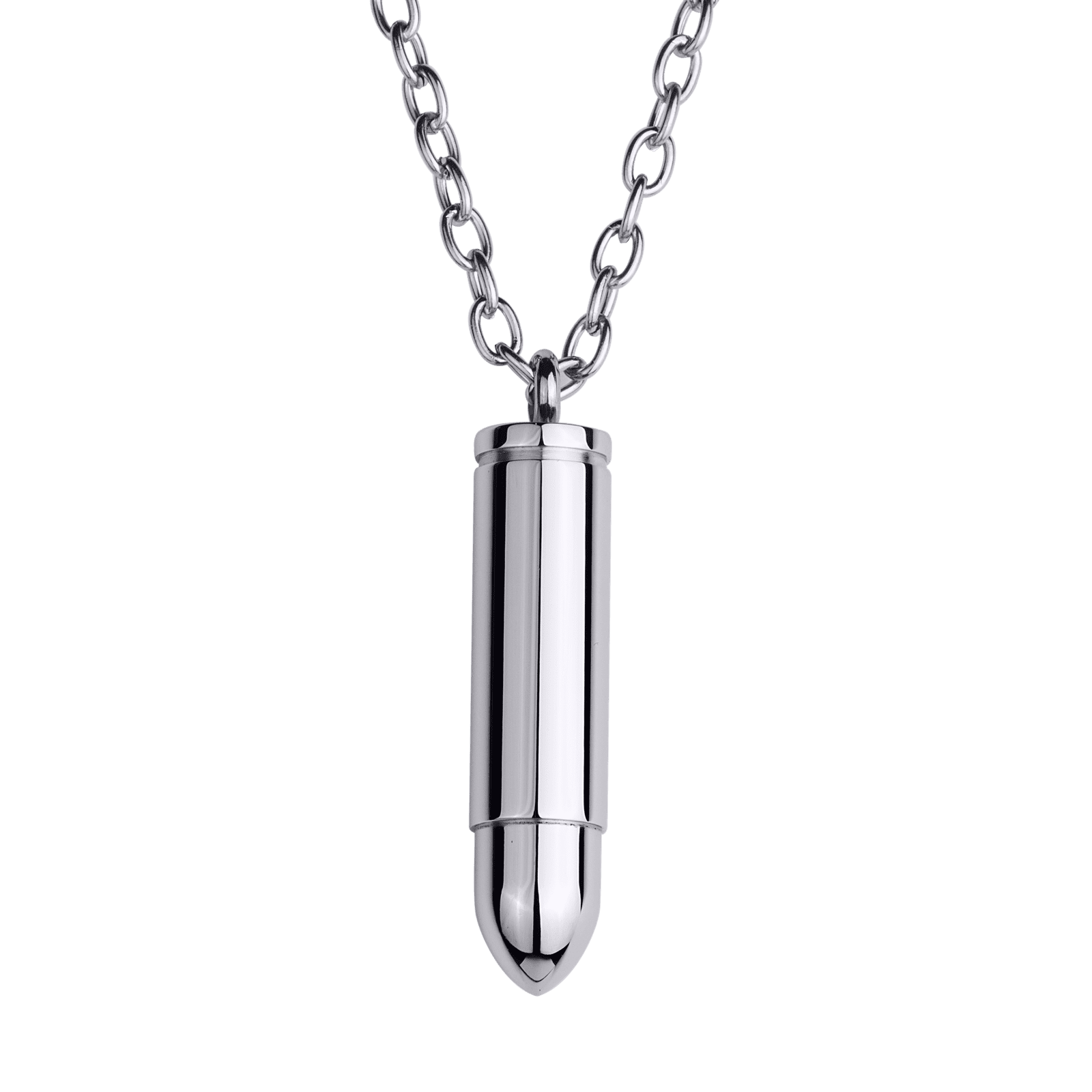 LUCKMAN Collar Hombre , Cadena con Dije de Bala, Acero Inoxidable Color Plata - Modelo Bullet