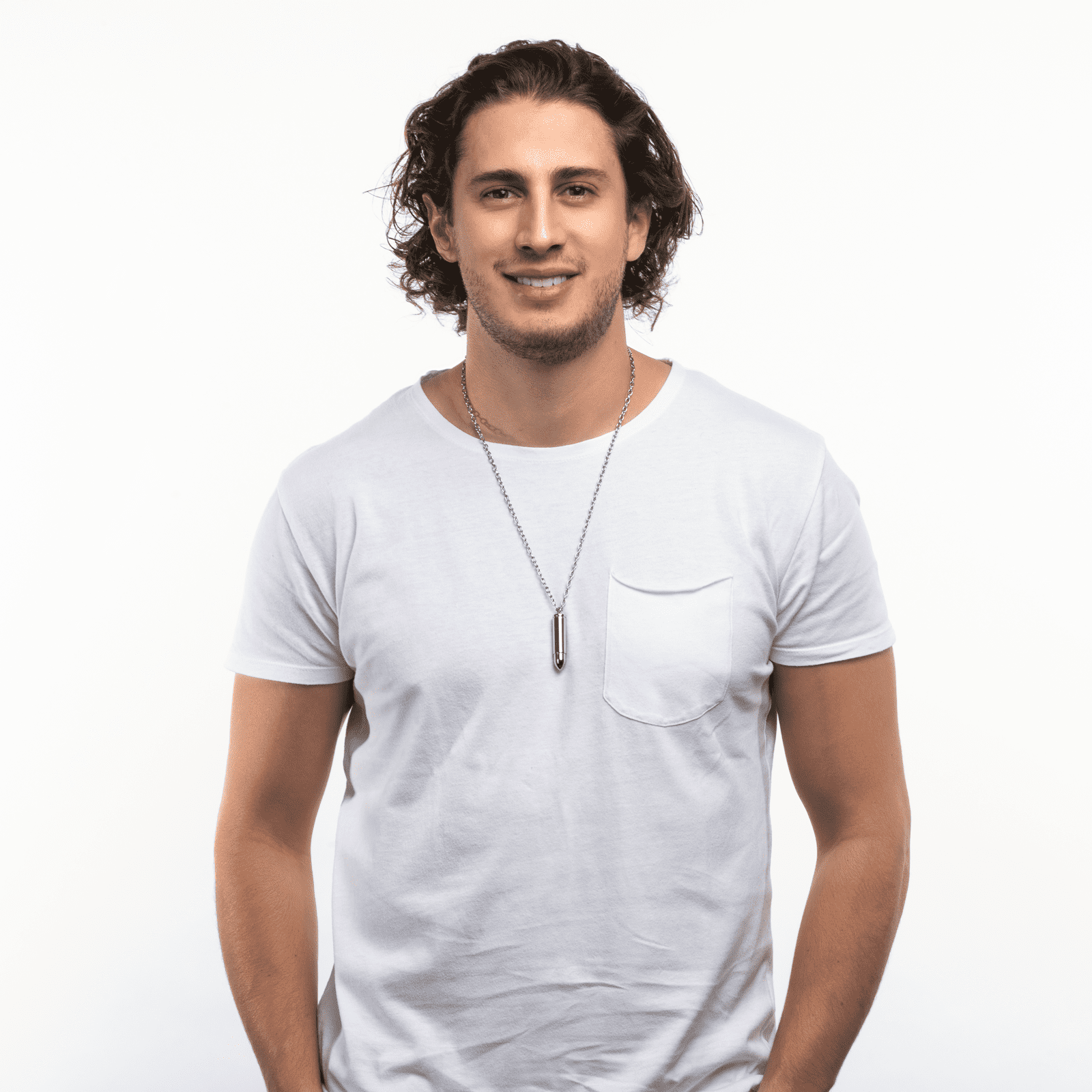 LUCKMAN Collar Hombre , Cadena con Dije de Bala, Acero Inoxidable Color Plata - Modelo Bullet