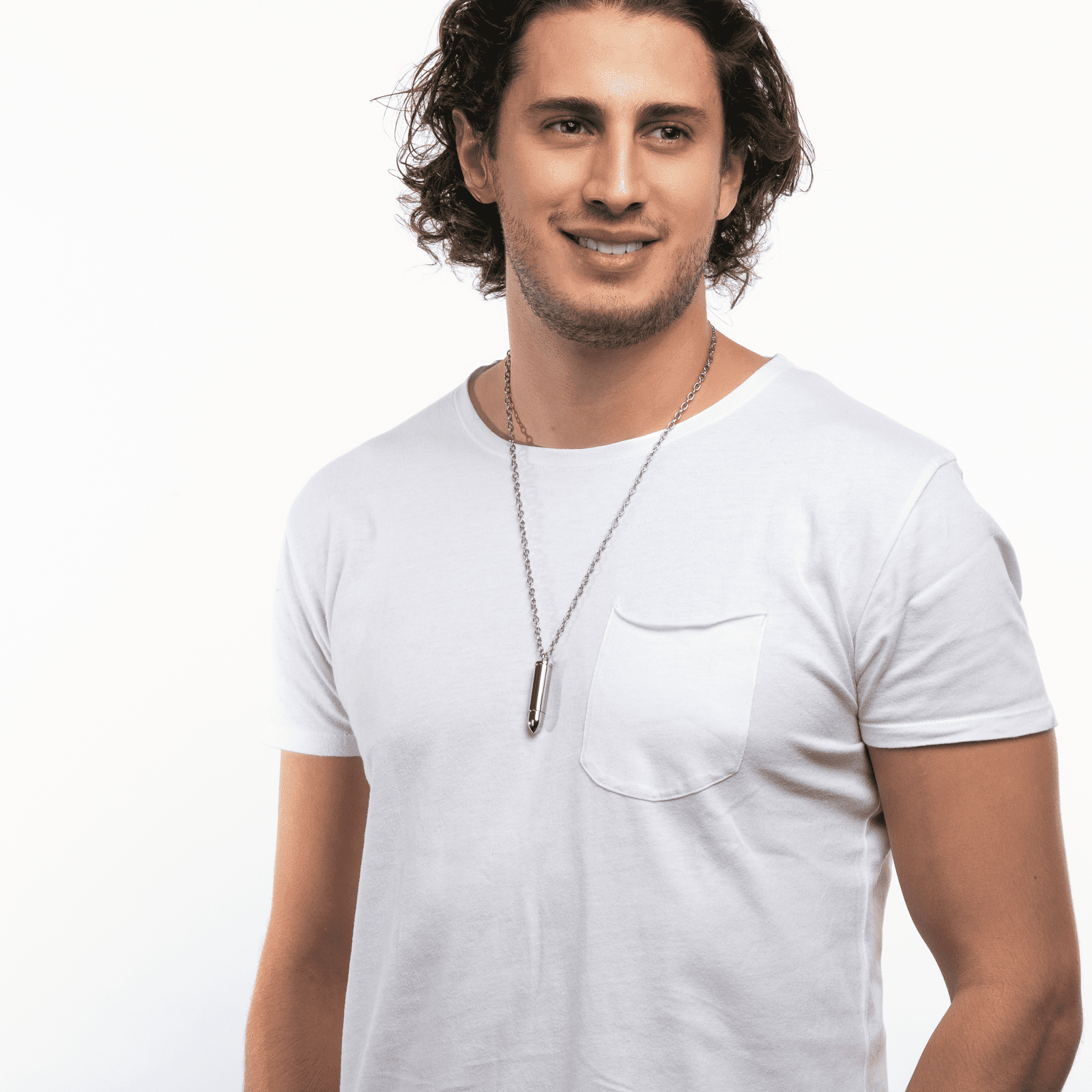 LUCKMAN Collar Hombre , Cadena con Dije de Bala, Acero Inoxidable Color Plata - Modelo Bullet