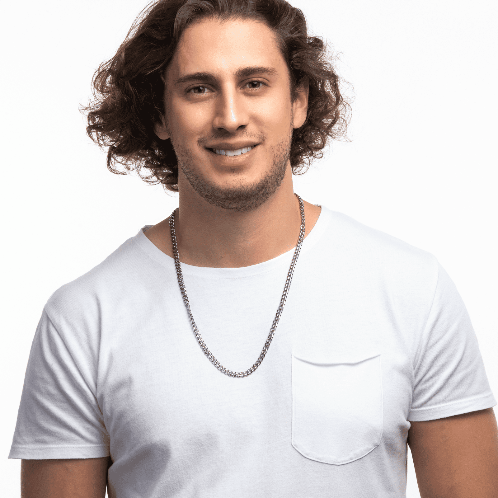 LUCKMAN Cadena para Hombre Cubana , Collar de Acero Inoxidable Color Plata - Modelo Caleb