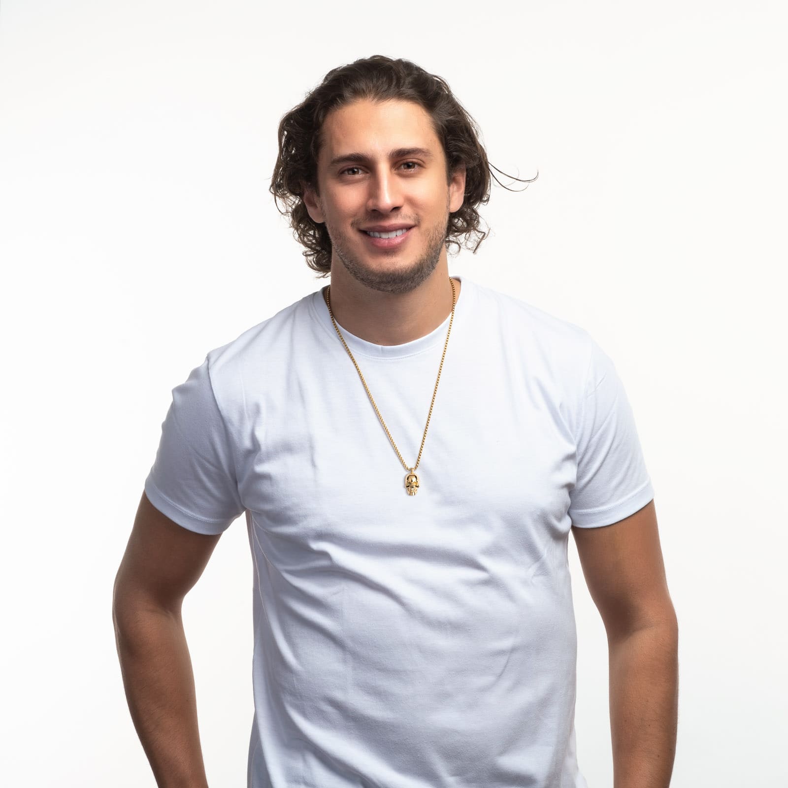 LUCKMAN Collar Hombre , Cadena con Dije de Calavera, Acero Inoxidable con Baño de Oro 18k - Modelo Troy