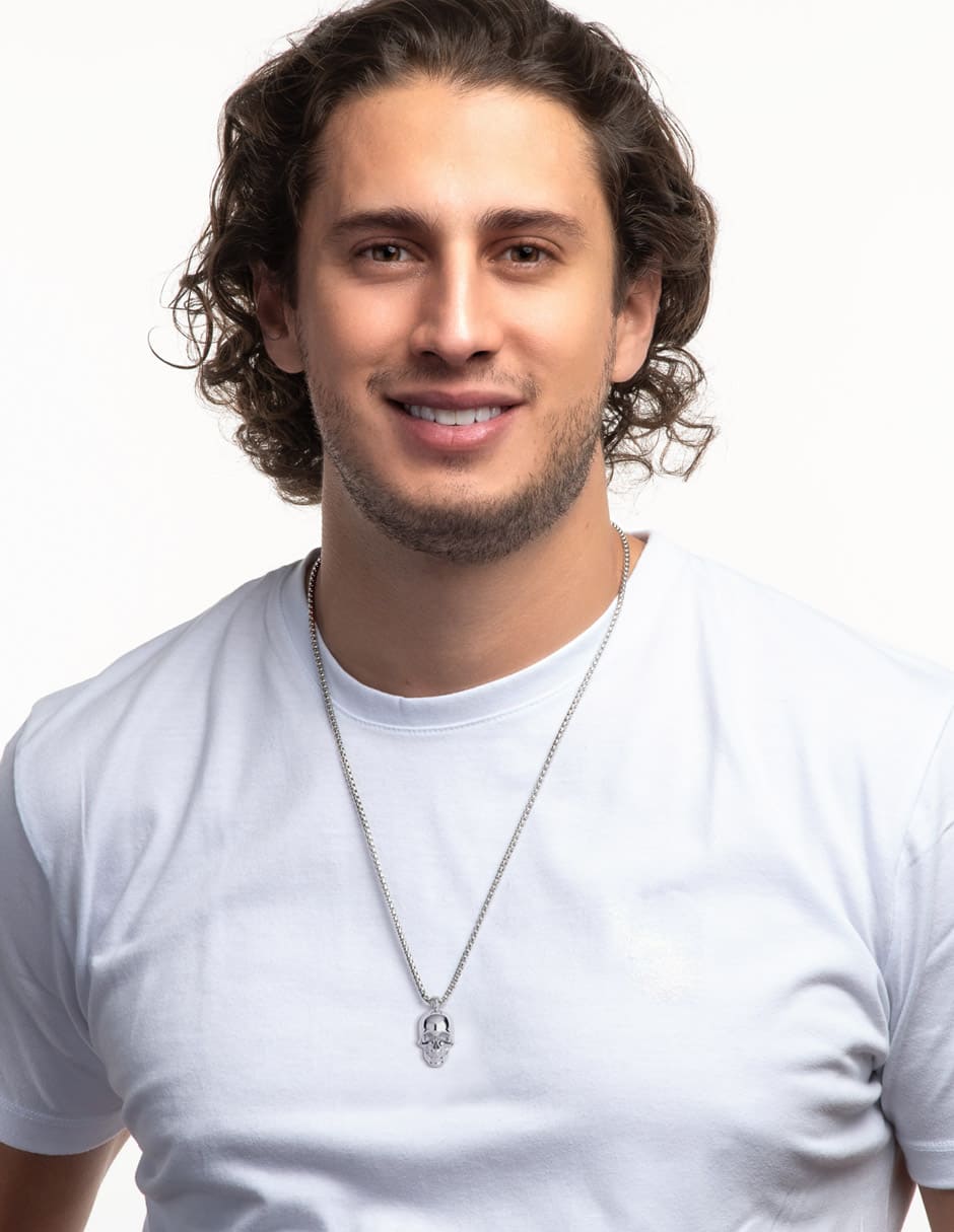 LUCKMAN Collar Hombre , Cadena con Dije de Calavera, Acero Inoxidable Color Plata - Modelo Troy