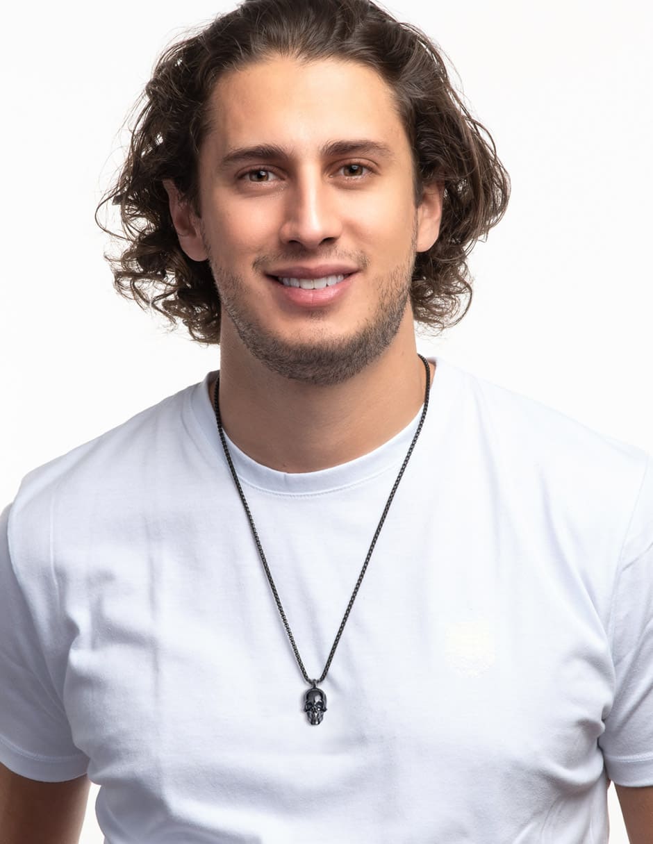 LUCKMAN Collar Hombre , Cadena con Dije de Calavera, Acero Inoxidable Color Negro - Modelo Troy