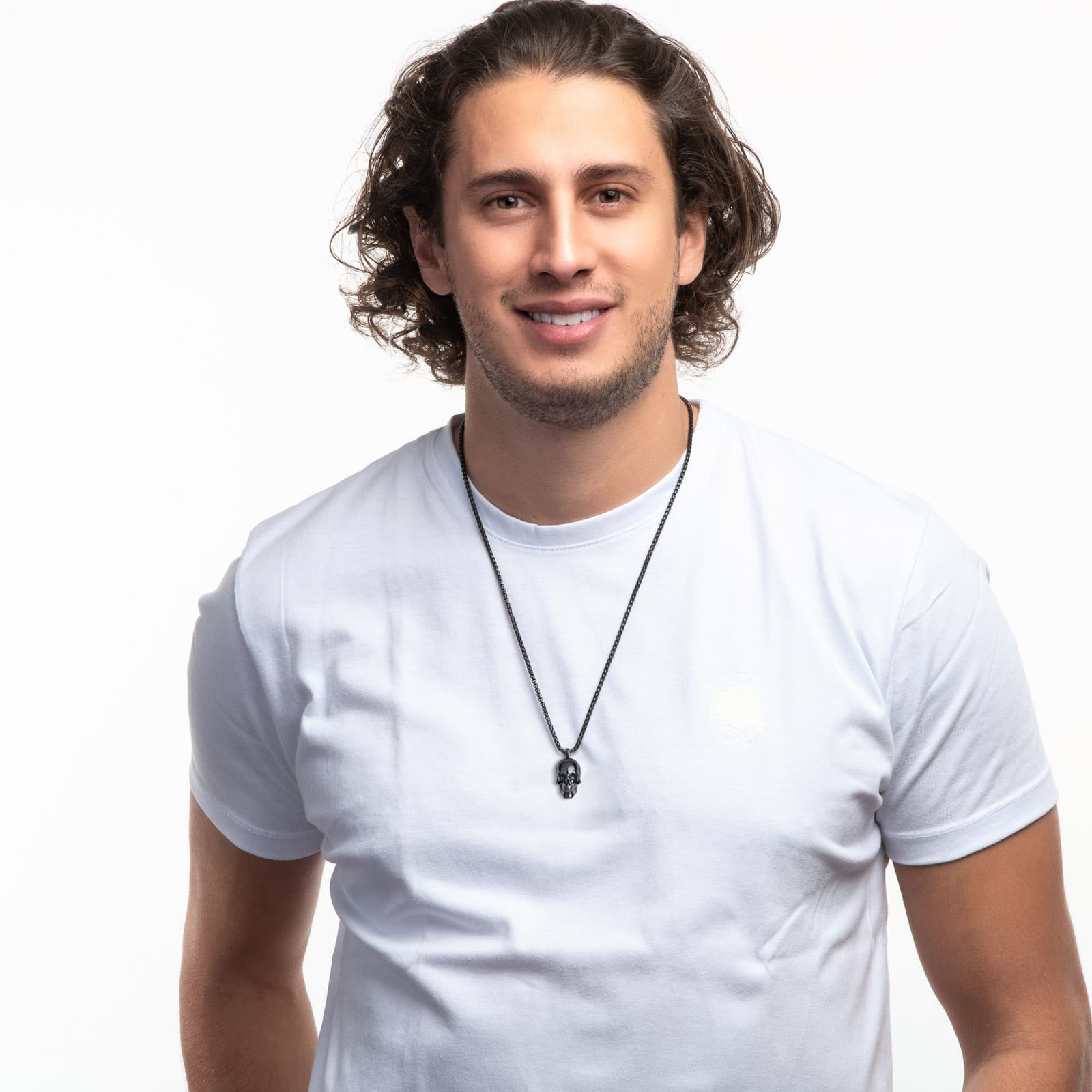 LUCKMAN Collar Hombre , Cadena con Dije de Calavera, Acero Inoxidable Color Negro - Modelo Troy