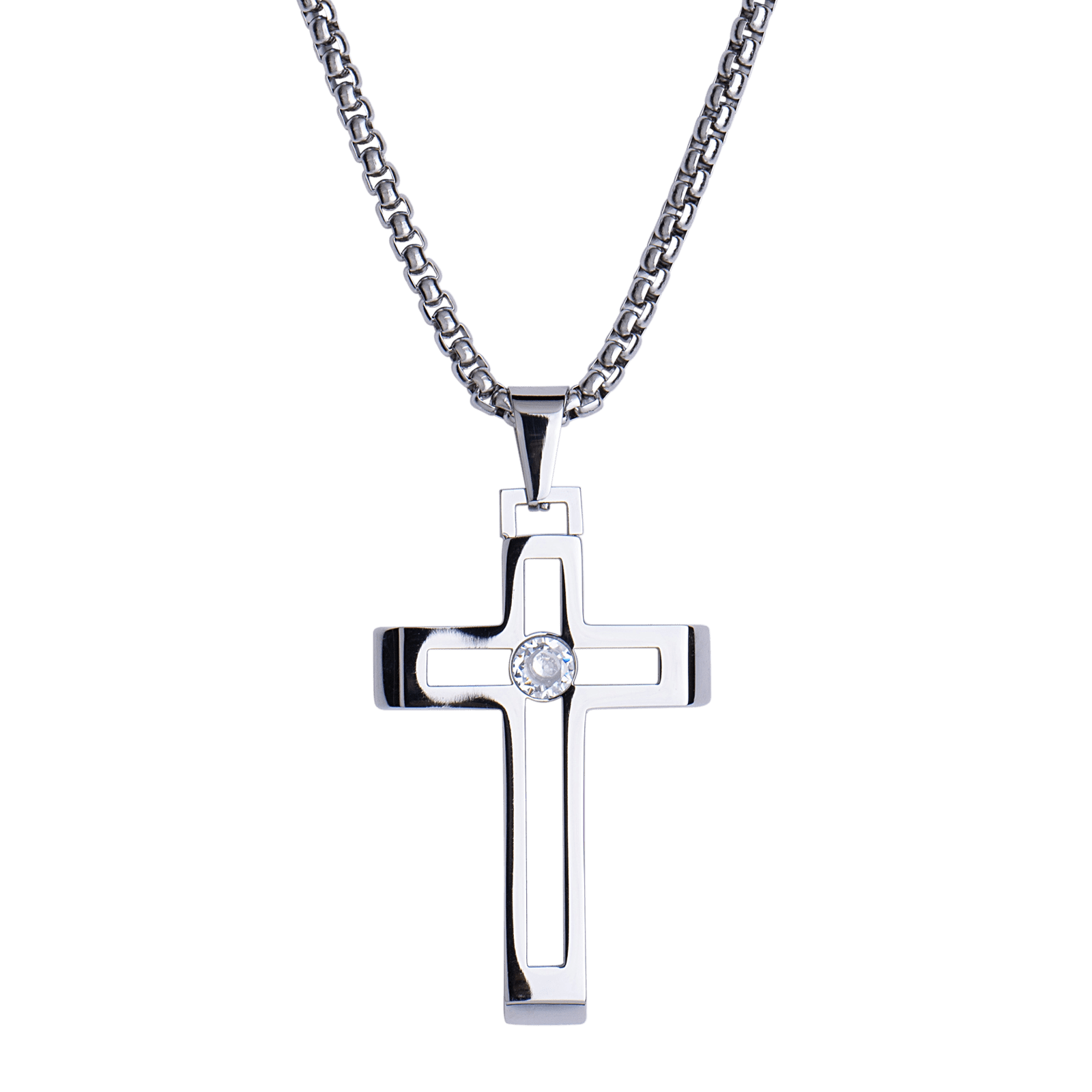 LUCKMAN Collar Hombre de Cruz , Cadena con Dije, Acero Inoxidable con Baño de Oro 18k y Zirconia Cúbica - Modelo Pier