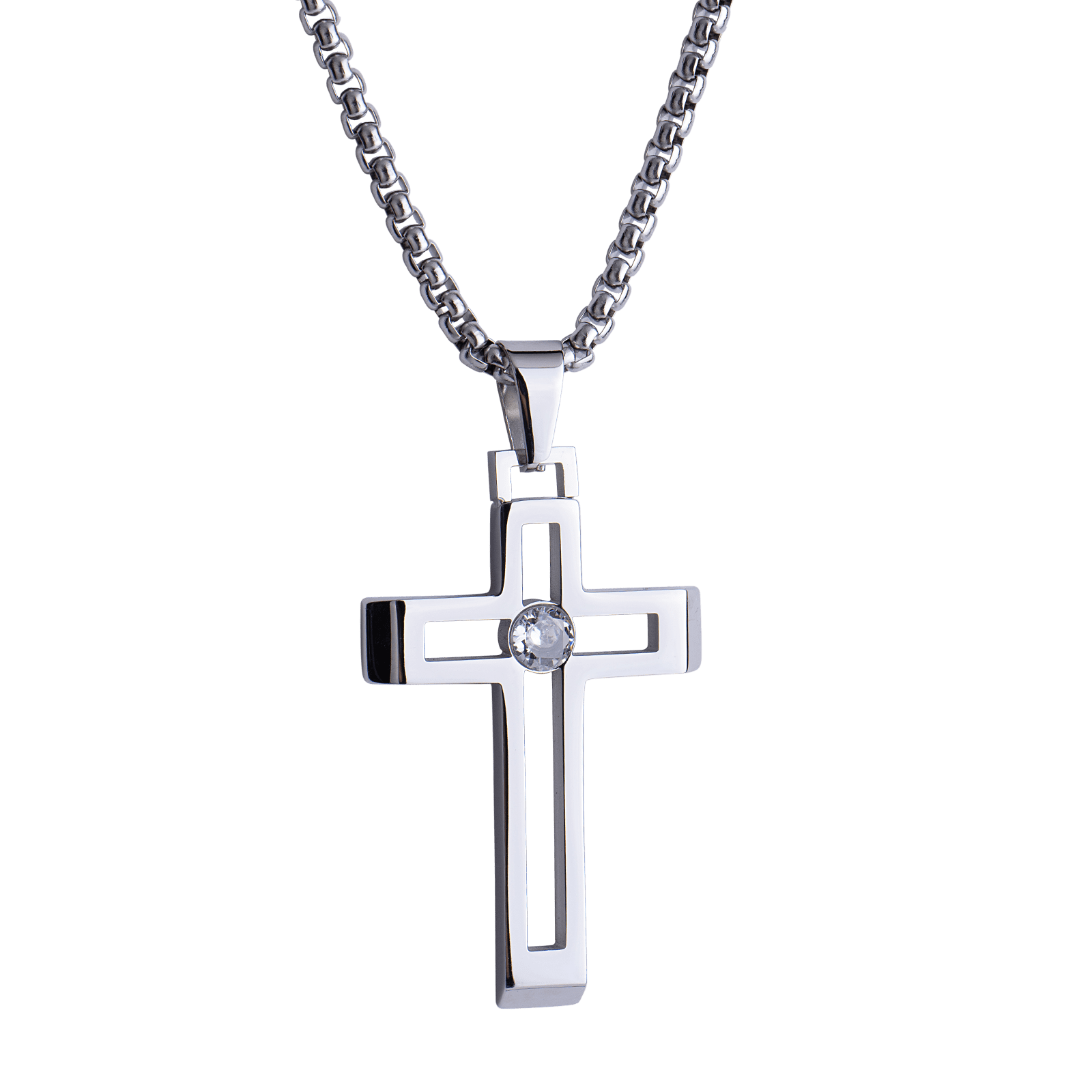 LUCKMAN Collar Hombre de Cruz , Cadena con Dije, Acero Inoxidable con Baño de Oro 18k y Zirconia Cúbica - Modelo Pier