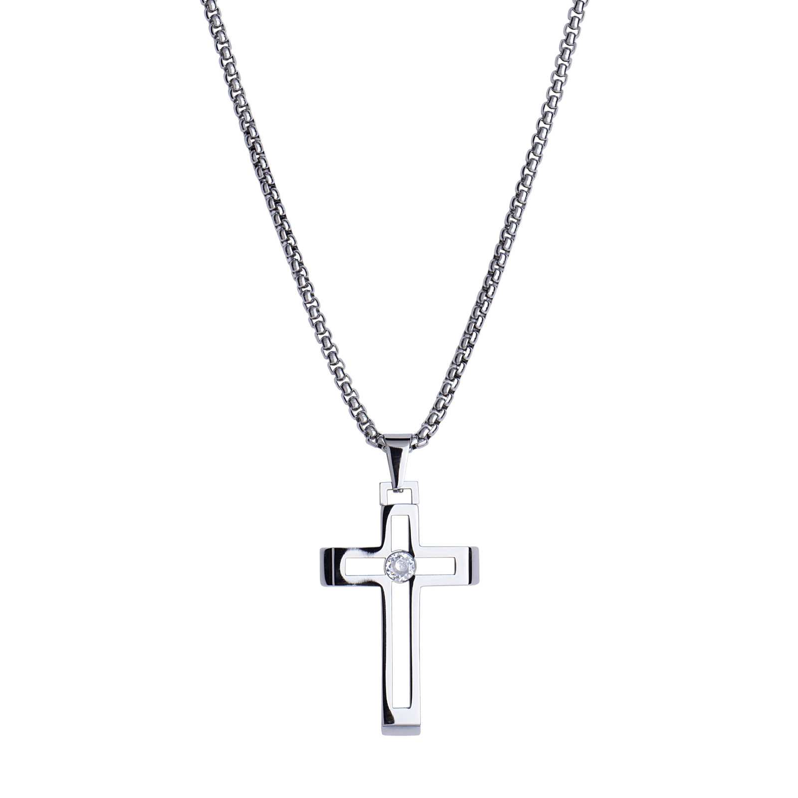 LUCKMAN Collar Hombre de Cruz , Cadena con Dije, Acero Inoxidable con Baño de Oro 18k y Zirconia Cúbica - Modelo Pier