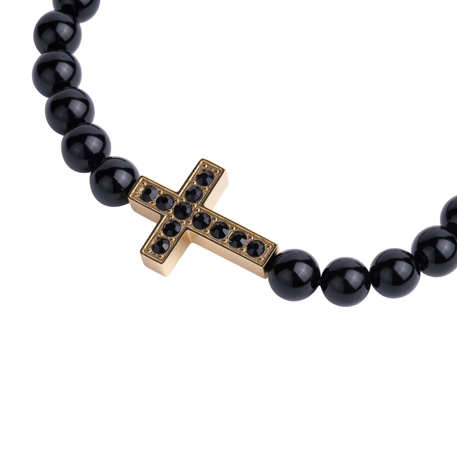 LUCKMAN Pulsera Hombre de Cruz con Piedra Protectora Jade Negra , Zirconia Cúbica y Acero Inoxidable Baño de Oro 18k, estilo Brazalete - Modelo Pier