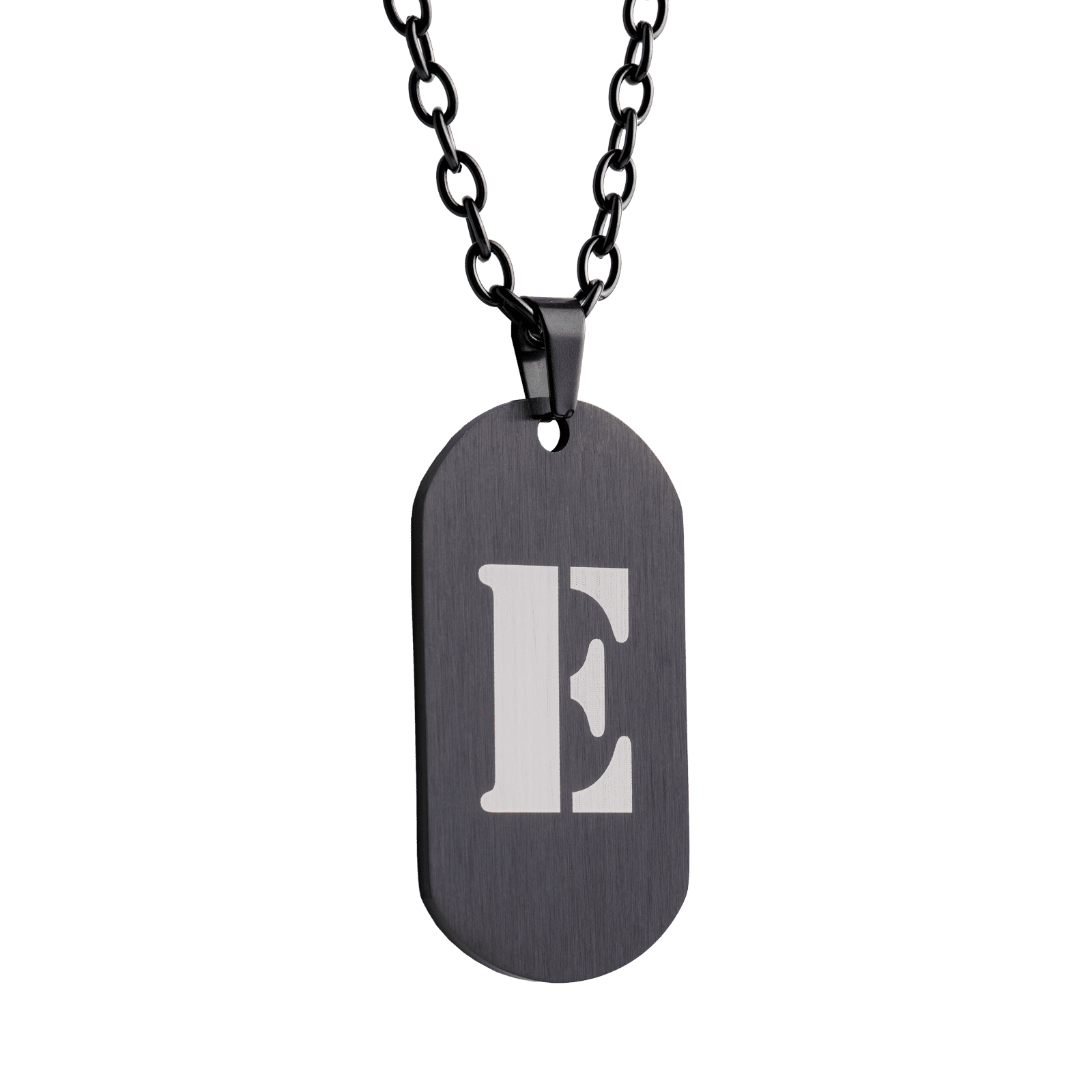 LUCKMAN Collar Hombre de Inicial Letra E , Cadena con Dije, Acero Inoxidable Color Negro y Plata - Modelo Dylan
