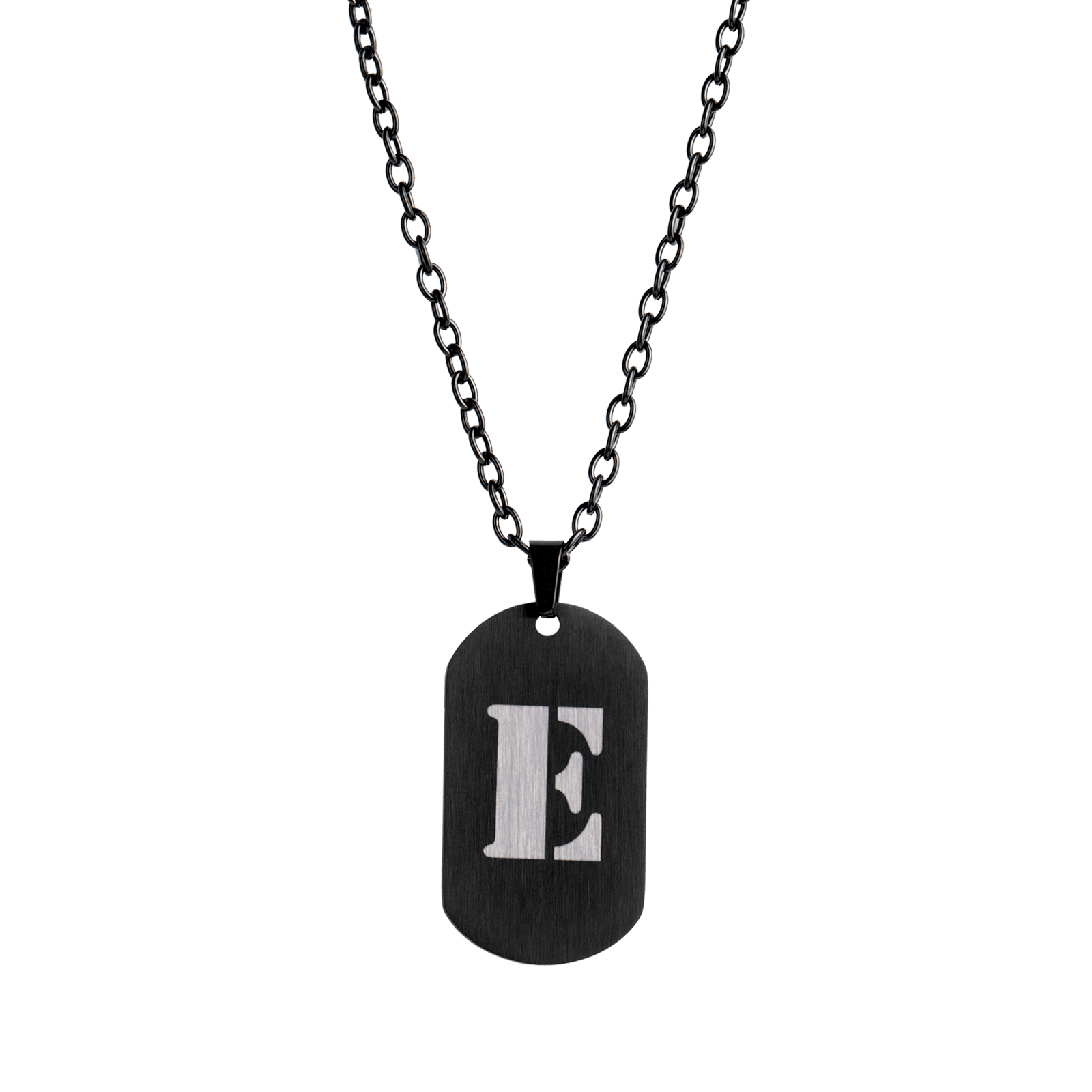 LUCKMAN Collar Hombre de Inicial Letra E , Cadena con Dije, Acero Inoxidable Color Negro y Plata - Modelo Dylan