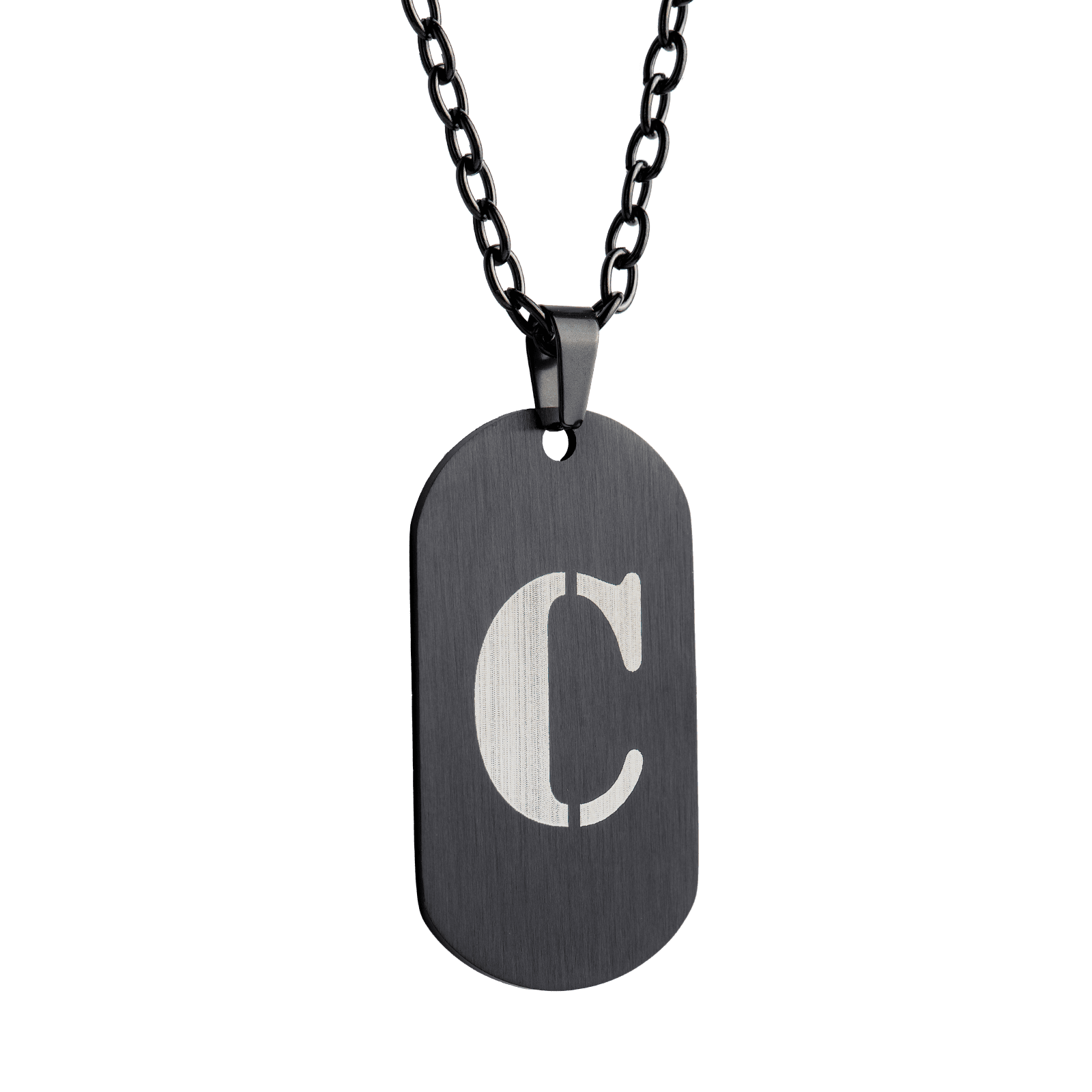 LUCKMAN Collar Hombre de Inicial Letra C , Cadena con Dije, Acero Inoxidable Color Negro y Plata - Modelo Dylan