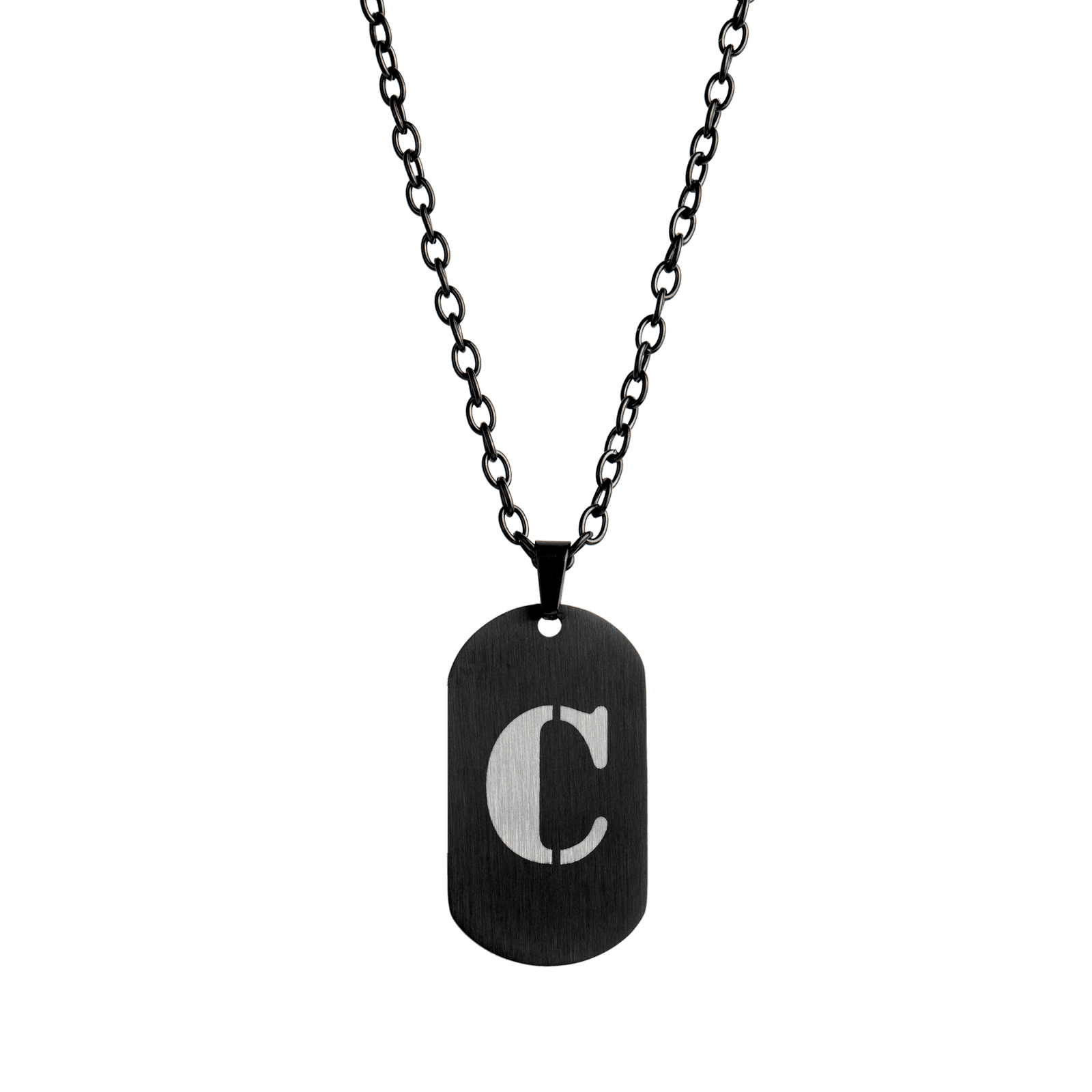 LUCKMAN Collar Hombre de Inicial Letra C , Cadena con Dije, Acero Inoxidable Color Negro y Plata - Modelo Dylan