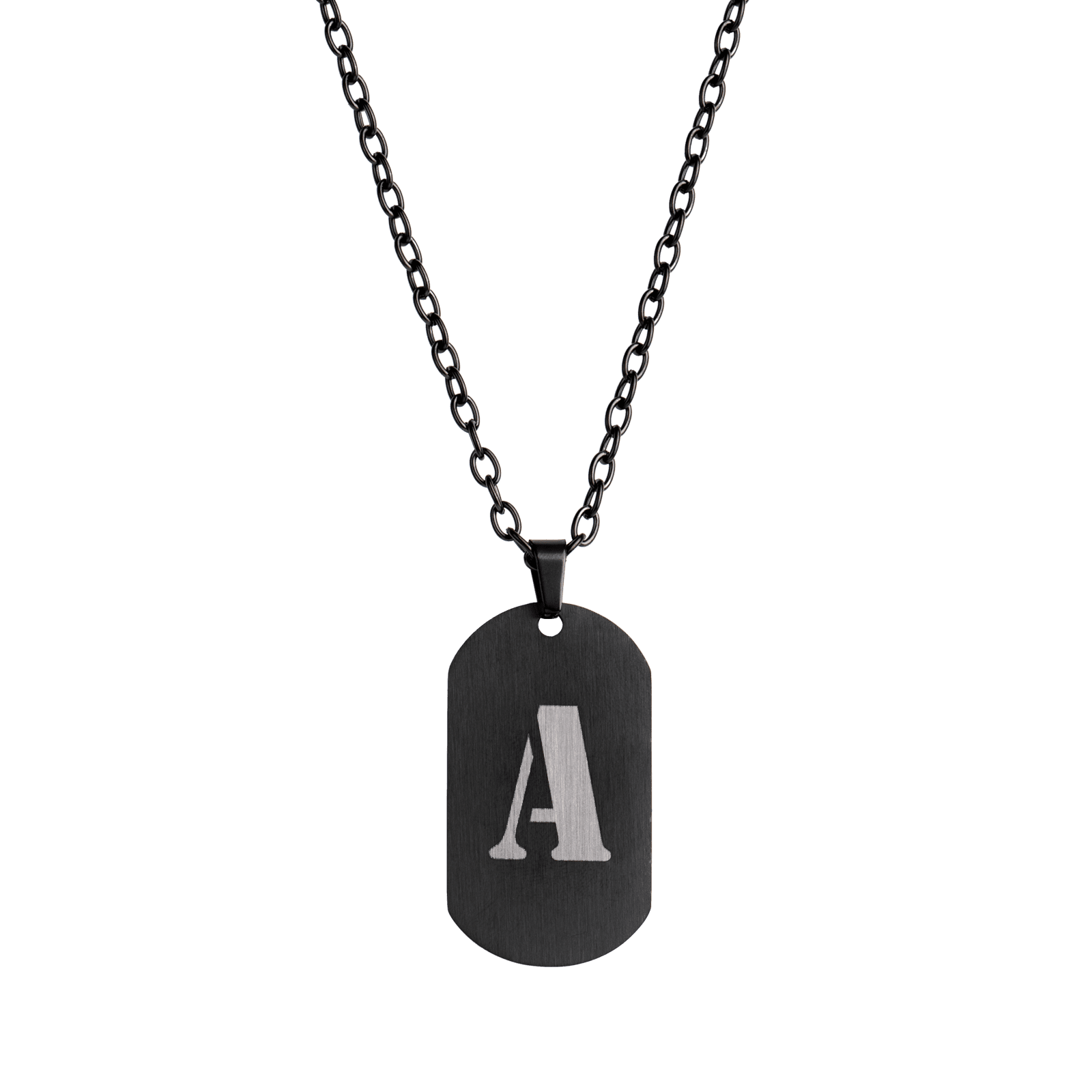 LUCKMAN Collar Hombre de Inicial Letra A , Cadena con Dije, Acero Inoxidable Color Negro y Plata - Modelo Dylan