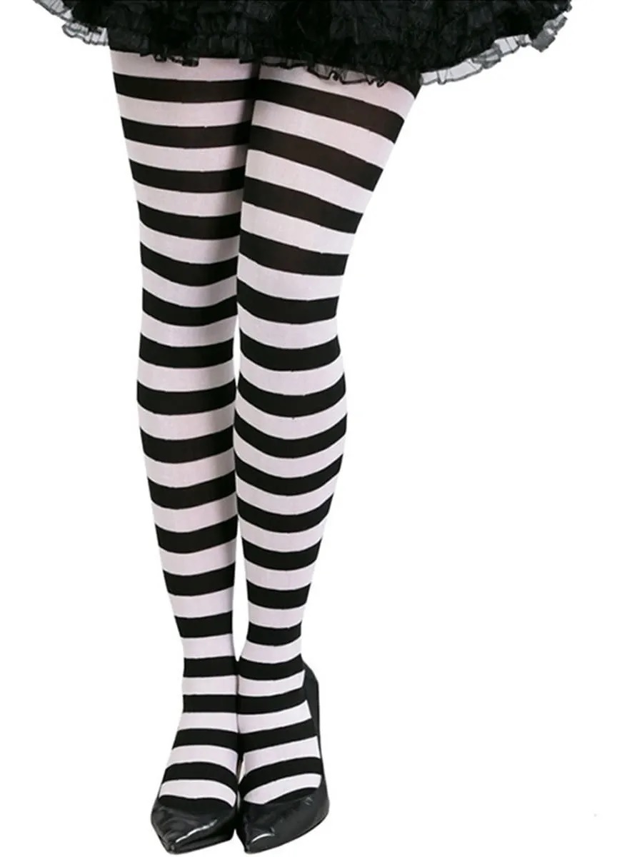 Pantimedias Danza, Baile, Resistente, Halloween, Navidad, cosplay negro con rayas blancas