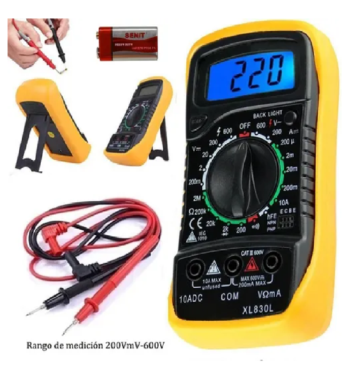 Multímetro Digital Lcd Portátil Ac/dc Amarillo