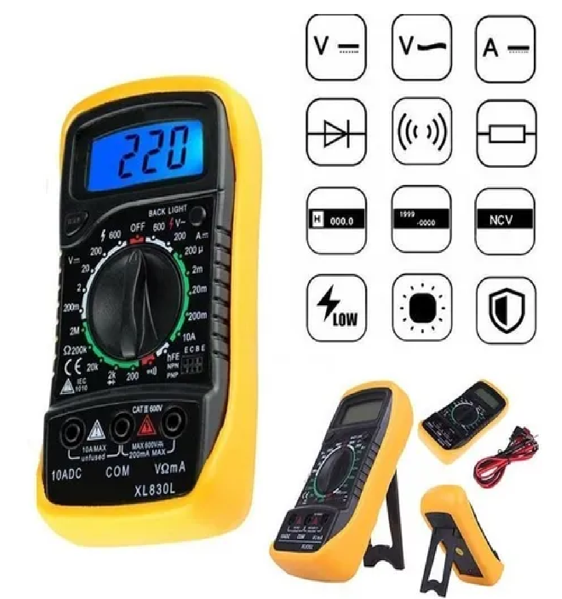 Multímetro Digital Lcd Portátil Ac/dc Amarillo