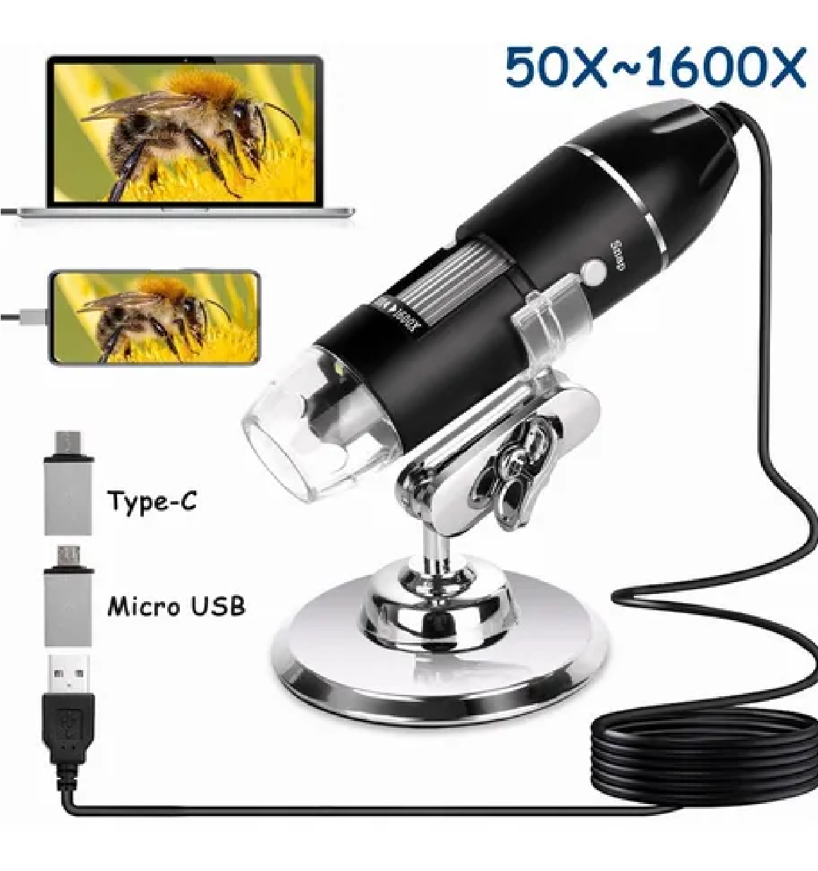 Microscopio Digital Usb 1600x Zoom Optico Hd 8 Leds