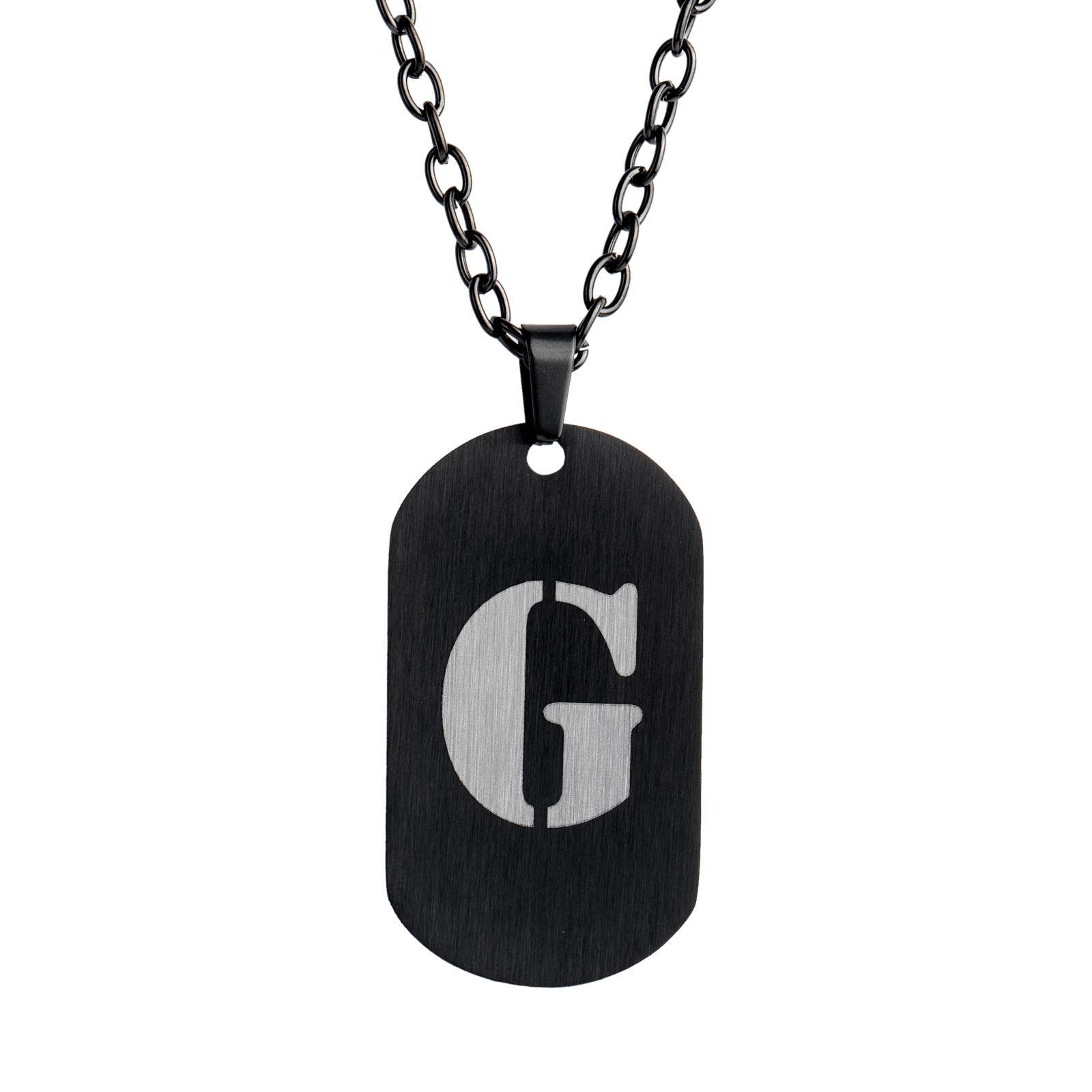 LUCKMAN Collar Hombre de Inicial Letra G , Cadena con Dije, Acero Inoxidable Color Negro y Plata - Modelo Dylan