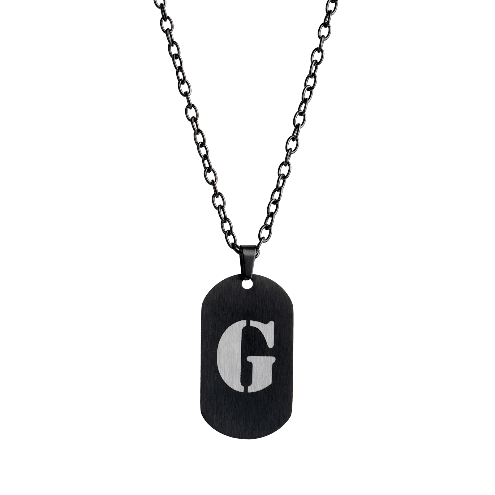 LUCKMAN Collar Hombre de Inicial Letra G , Cadena con Dije, Acero Inoxidable Color Negro y Plata - Modelo Dylan
