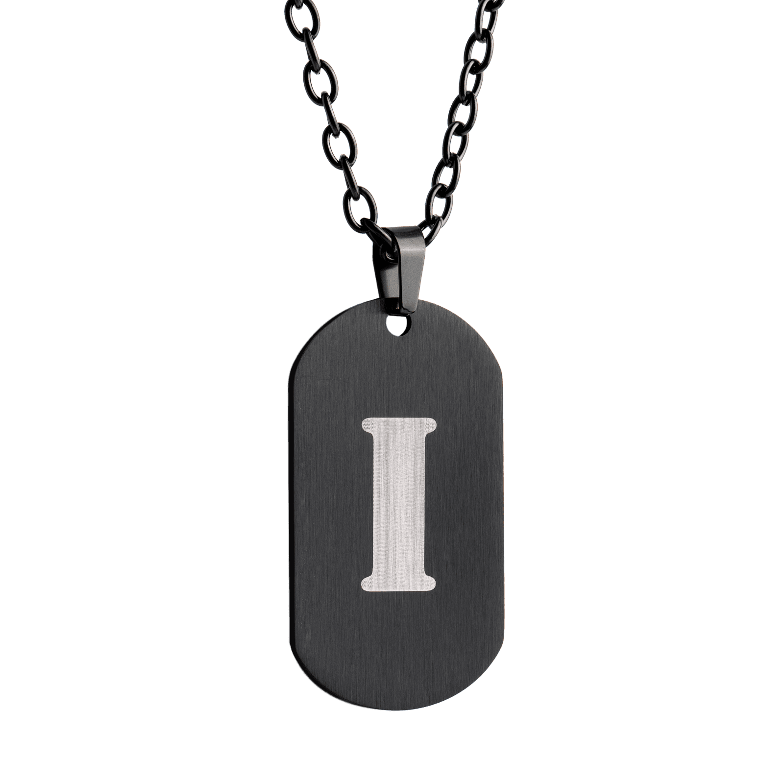 LUCKMAN Collar Hombre de Inicial Letra I , Cadena con Dije, Acero Inoxidable Color Negro y Plata - Modelo Dylan