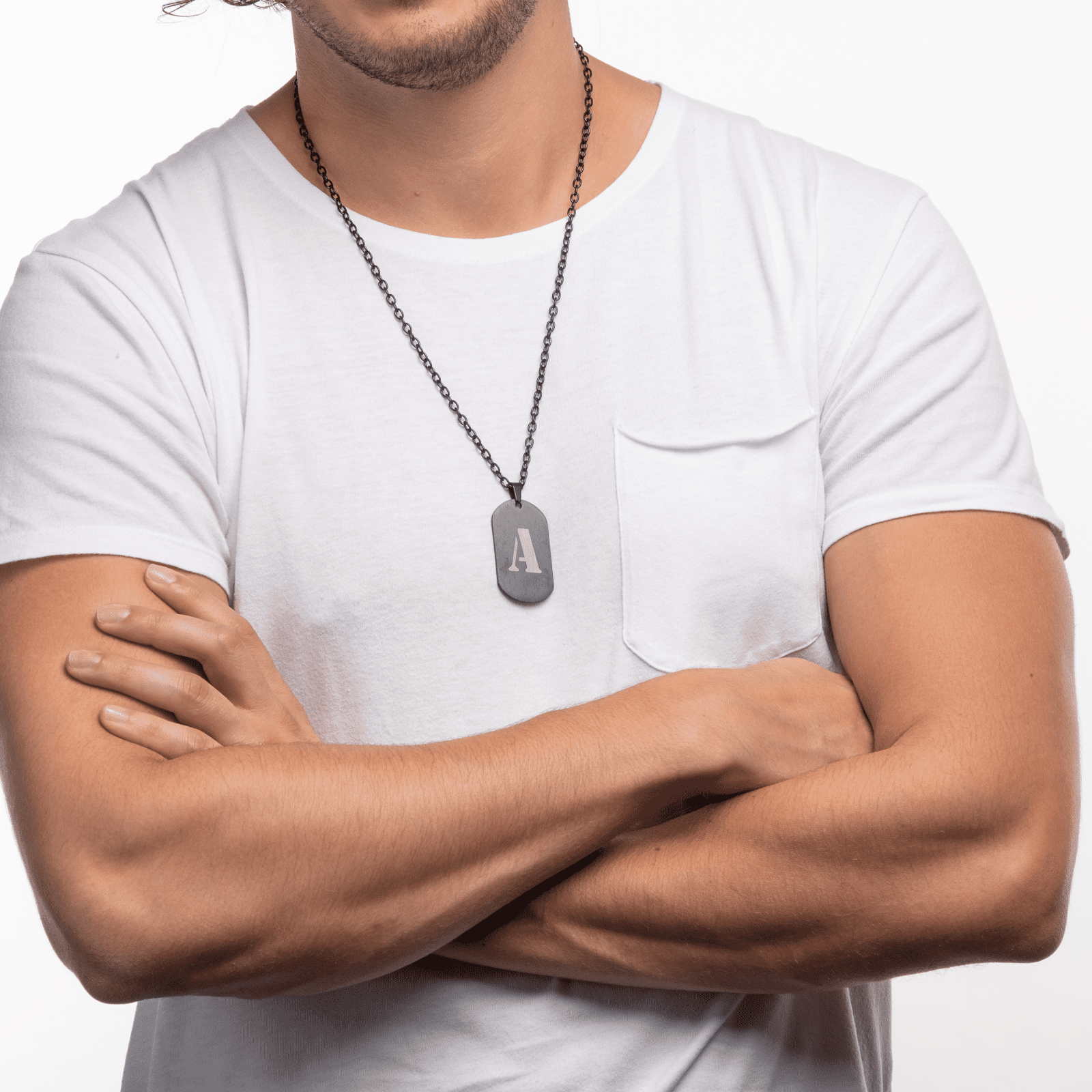 LUCKMAN Collar Hombre de Inicial Letra I , Cadena con Dije, Acero Inoxidable Color Negro y Plata - Modelo Dylan