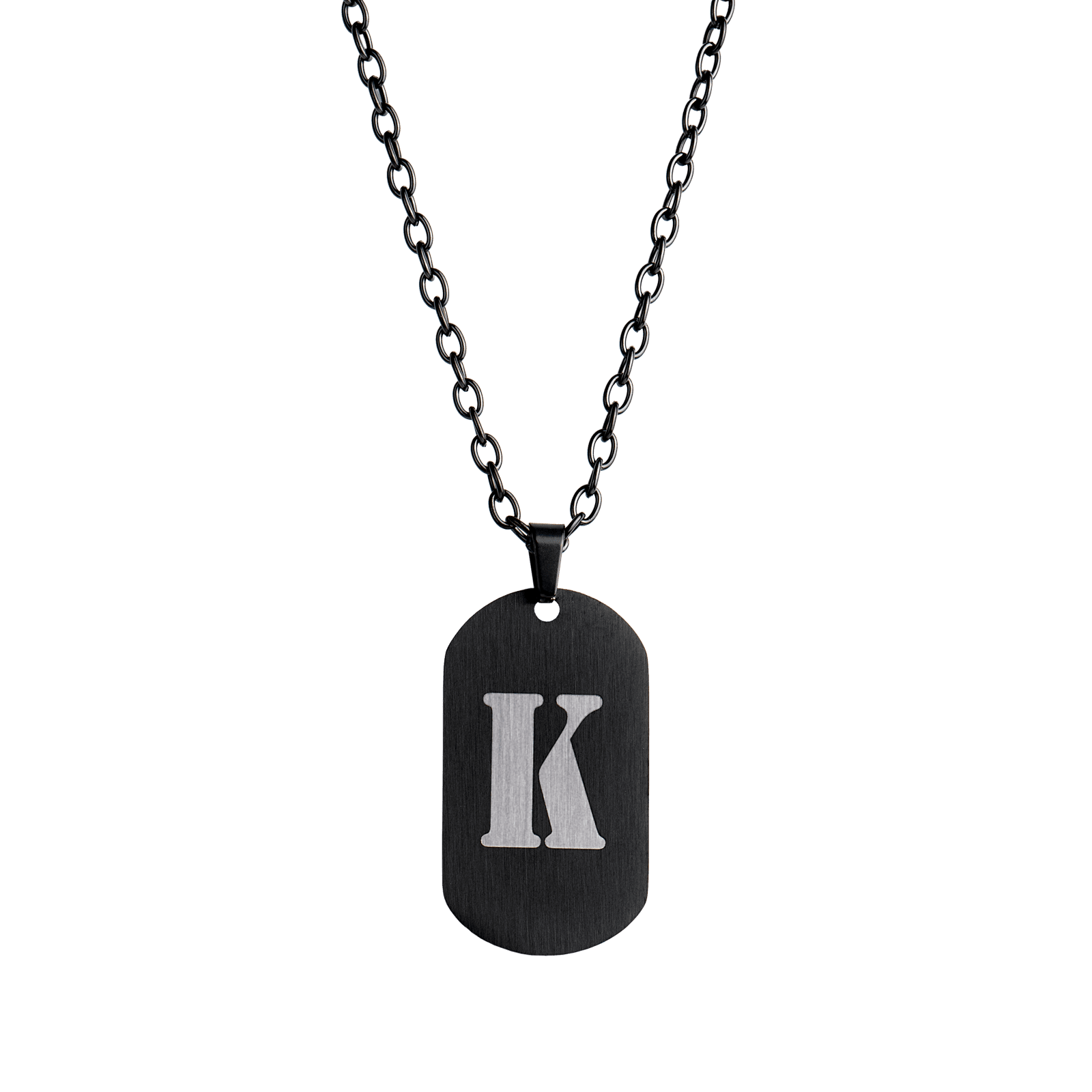 LUCKMAN Collar Hombre de Inicial Letra K , Cadena con Dije, Acero Inoxidable Color Negro y Plata - Modelo Dylan