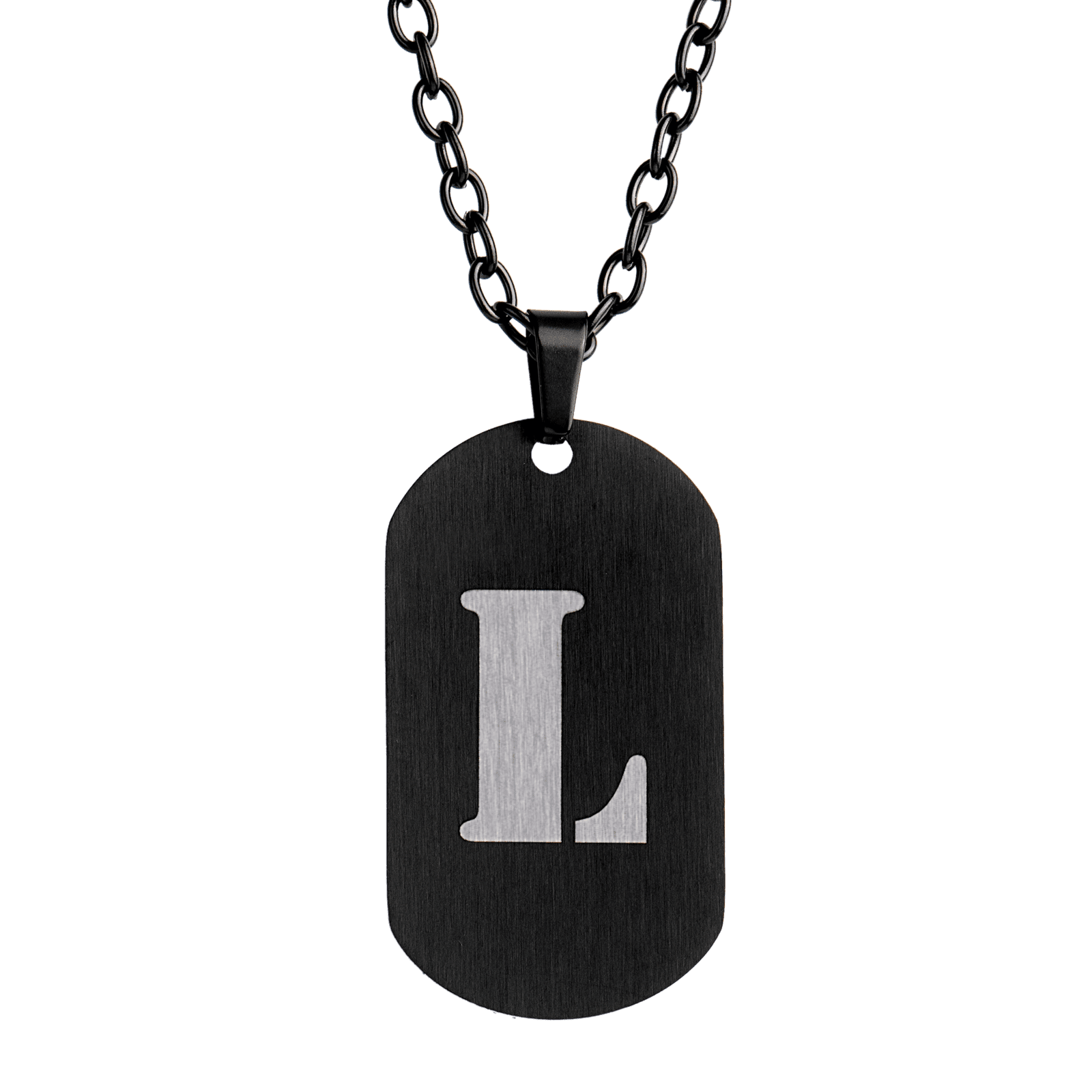 LUCKMAN Collar Hombre de Inicial Letra L , Cadena con Dije, Acero Inoxidable Color Negro y Plata - Modelo Dylan