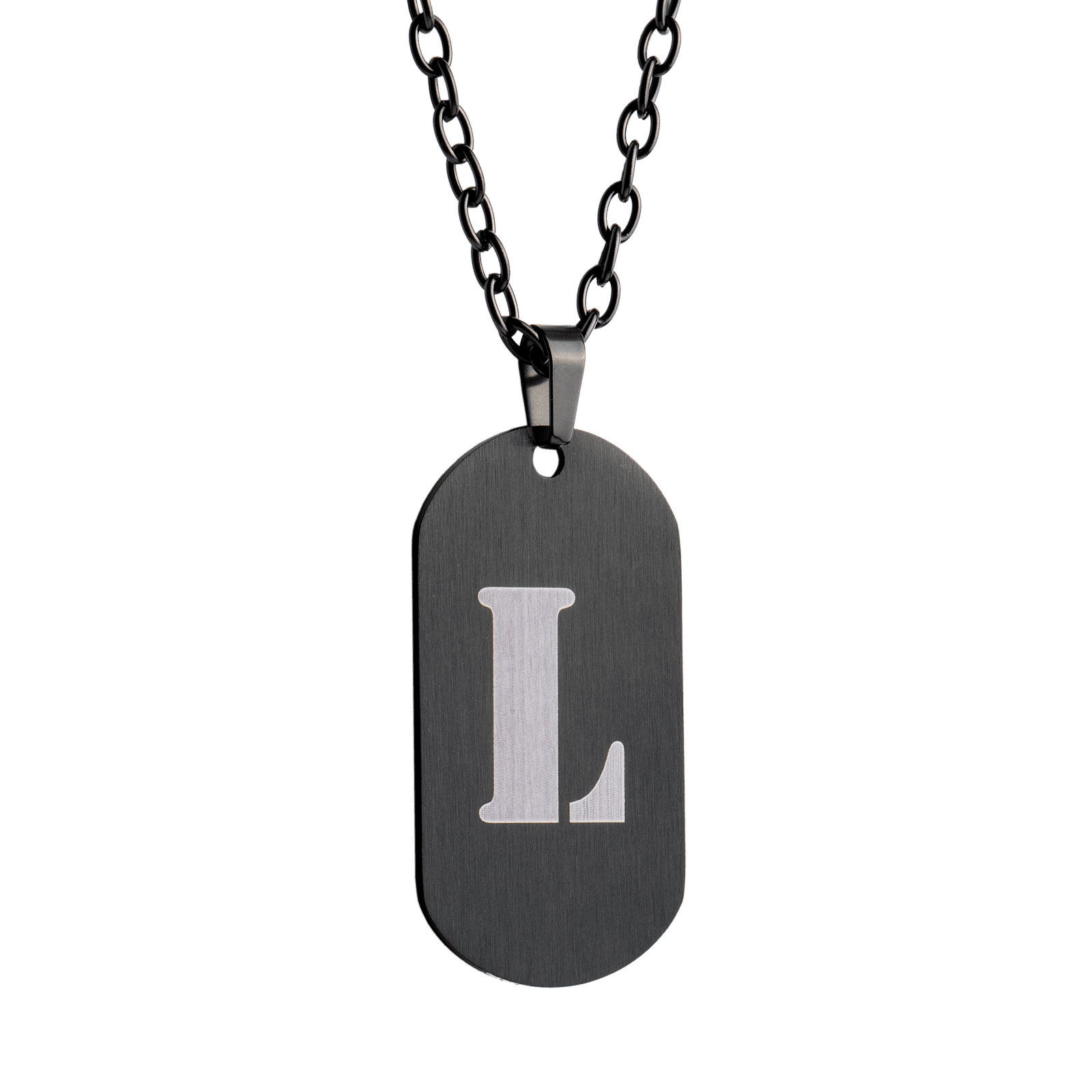 LUCKMAN Collar Hombre de Inicial Letra L , Cadena con Dije, Acero Inoxidable Color Negro y Plata - Modelo Dylan