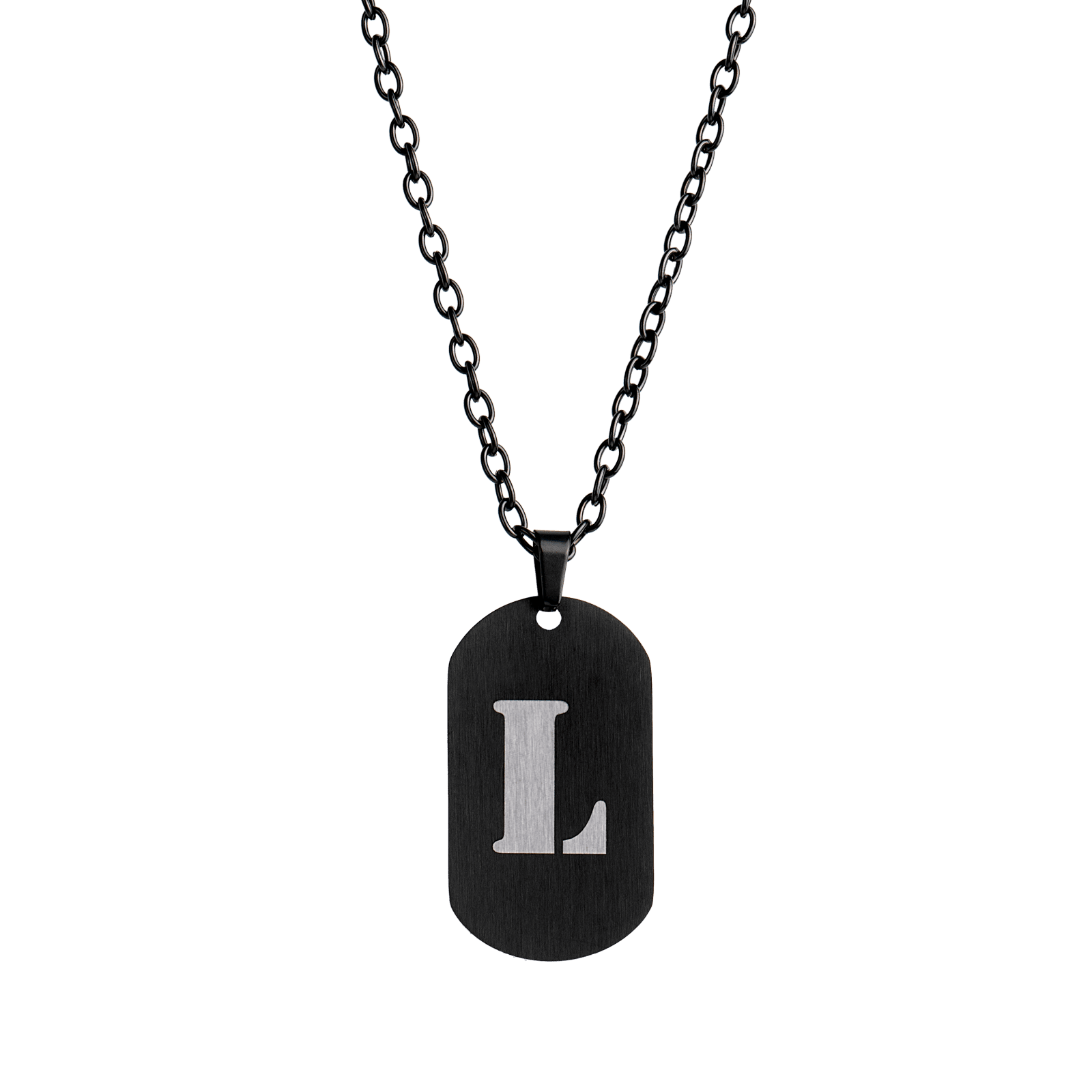 LUCKMAN Collar Hombre de Inicial Letra L , Cadena con Dije, Acero Inoxidable Color Negro y Plata - Modelo Dylan