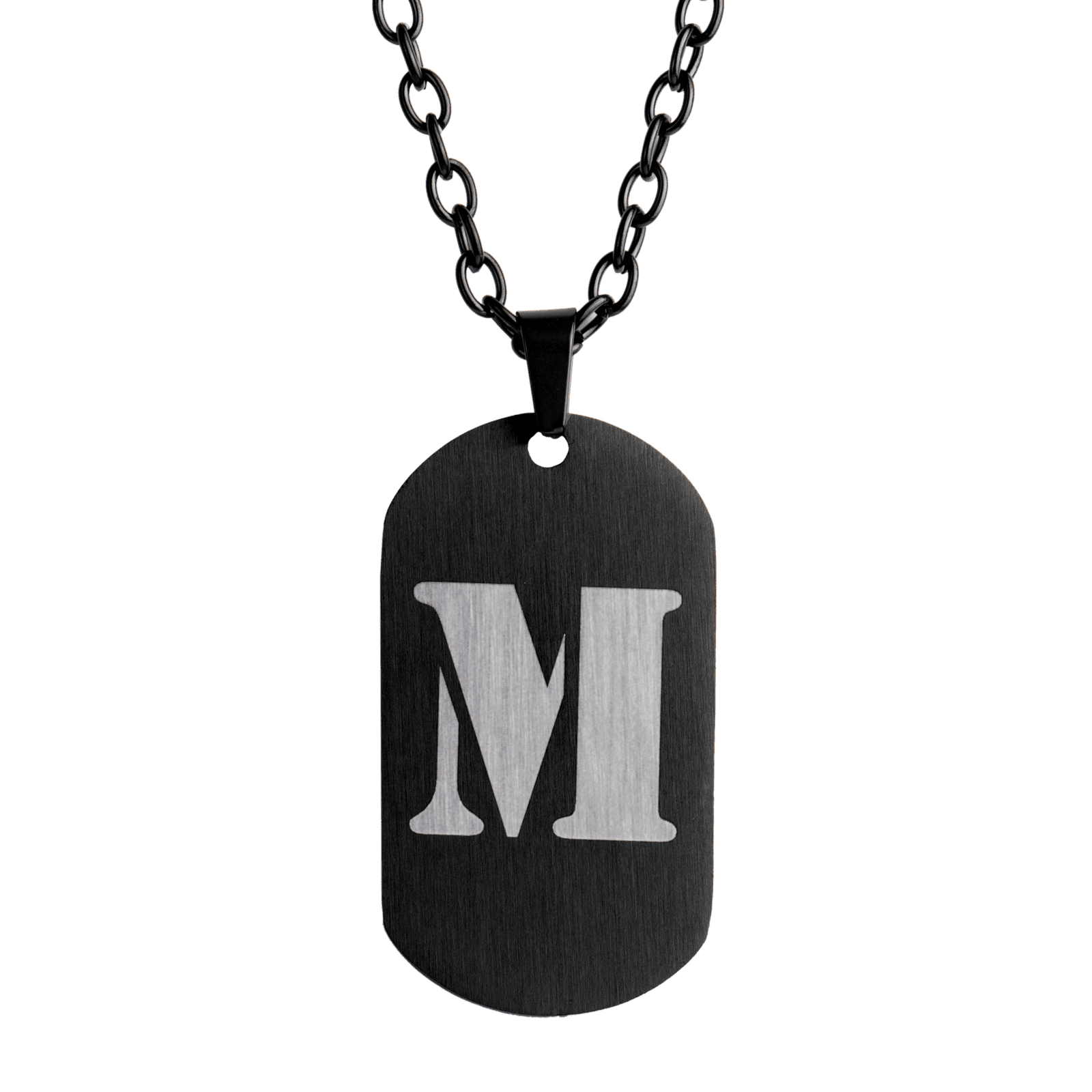 LUCKMAN Collar Hombre de Inicial Letra M , Cadena con Dije, Acero Inoxidable Color Negro y Plata - Modelo Dylan