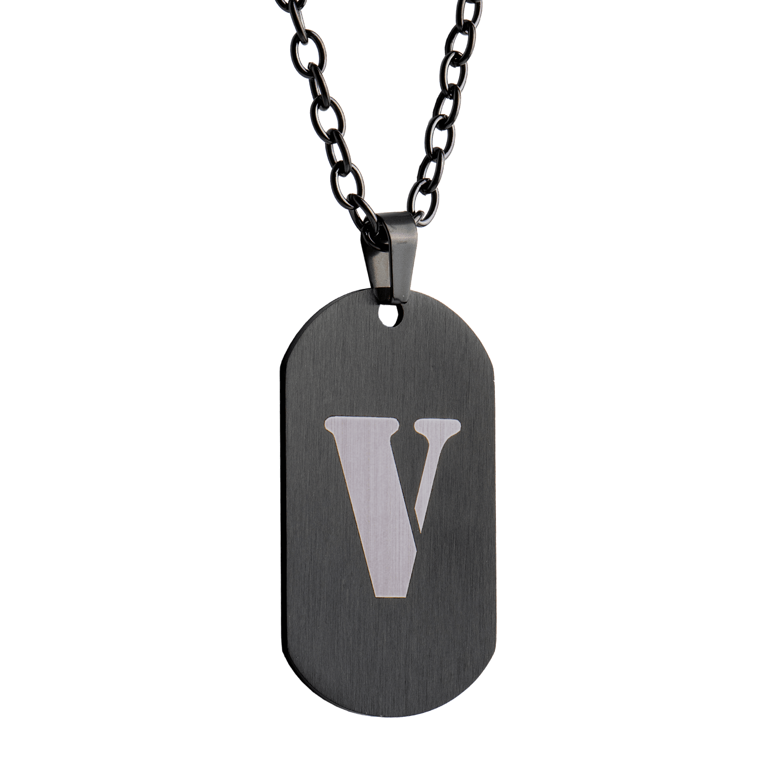 LUCKMAN Collar Hombre de Inicial Letra V , Cadena con Dije, Acero Inoxidable Color Negro y Plata - Modelo Dylan