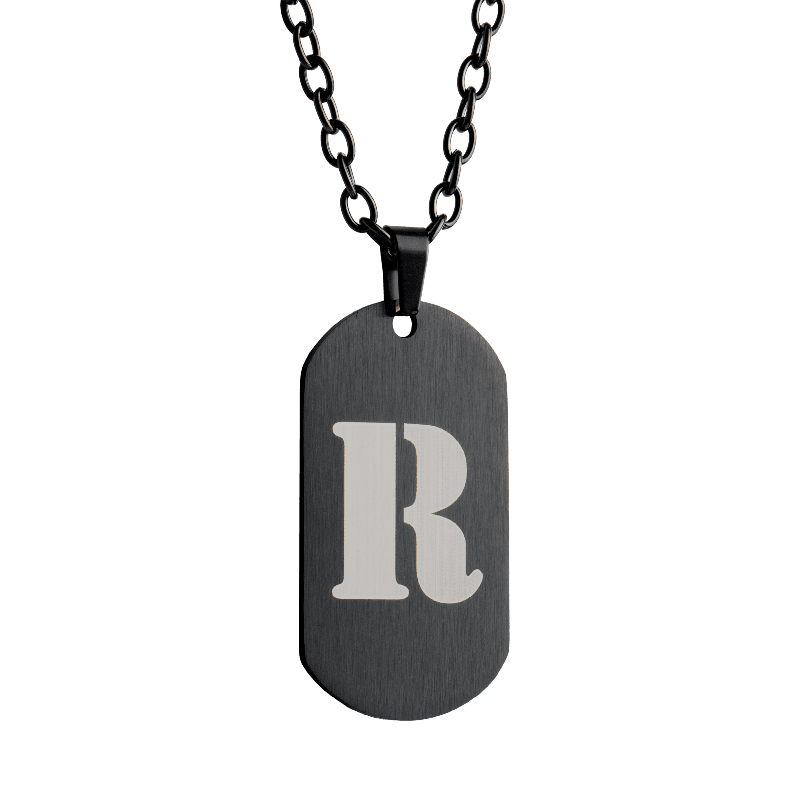 LUCKMAN Collar Hombre de Inicial Letra R , Cadena con Dije, Acero Inoxidable Color Negro y Plata - Modelo Dylan
