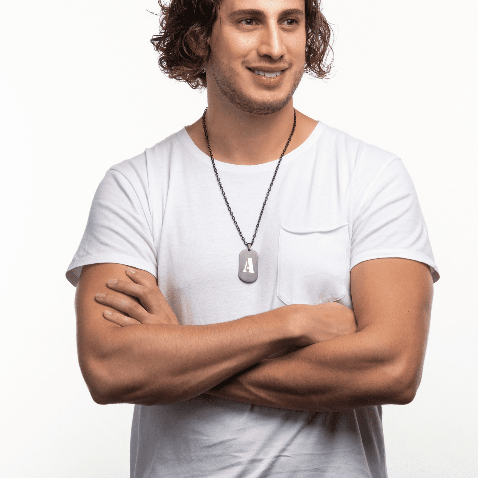 LUCKMAN Collar Hombre de Inicial Letra R , Cadena con Dije, Acero Inoxidable Color Negro y Plata - Modelo Dylan