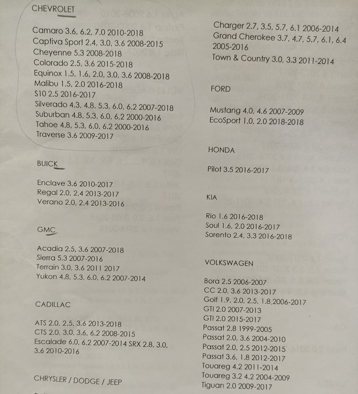 Bateria para auto CHEVROLET/ BUIK/ GMC/ CADILLAC/ FORD/ HONDA/ KIA/ VOLKSWAGEN 