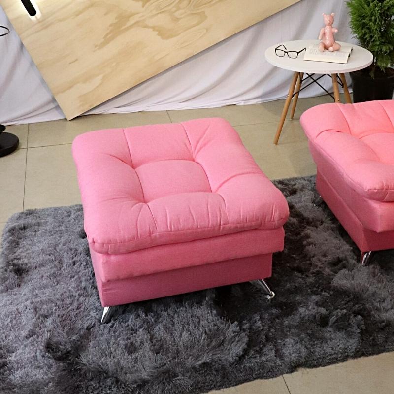 Taburete  Moderno Puff en Lino Rosa Reposapiés