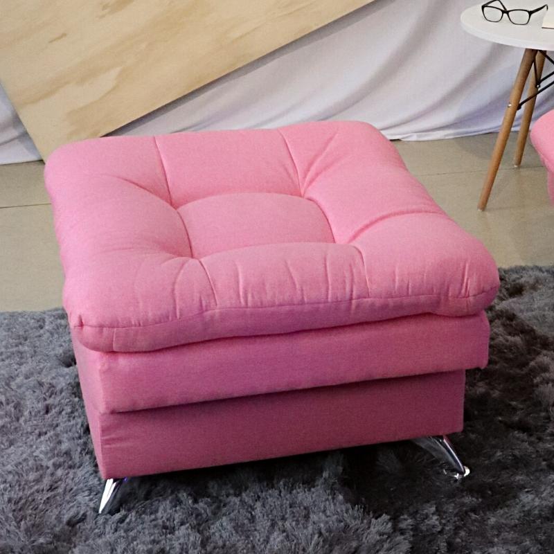 Taburete  Moderno Puff en Lino Rosa Reposapiés