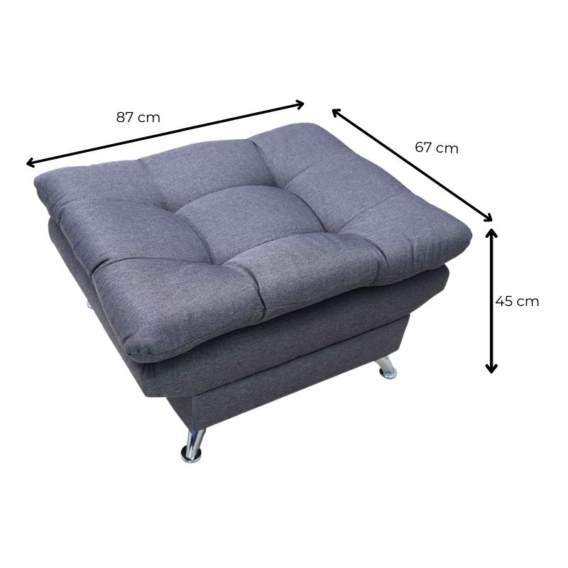 Taburete  Moderno Puff en Lino Negro Reposapiés